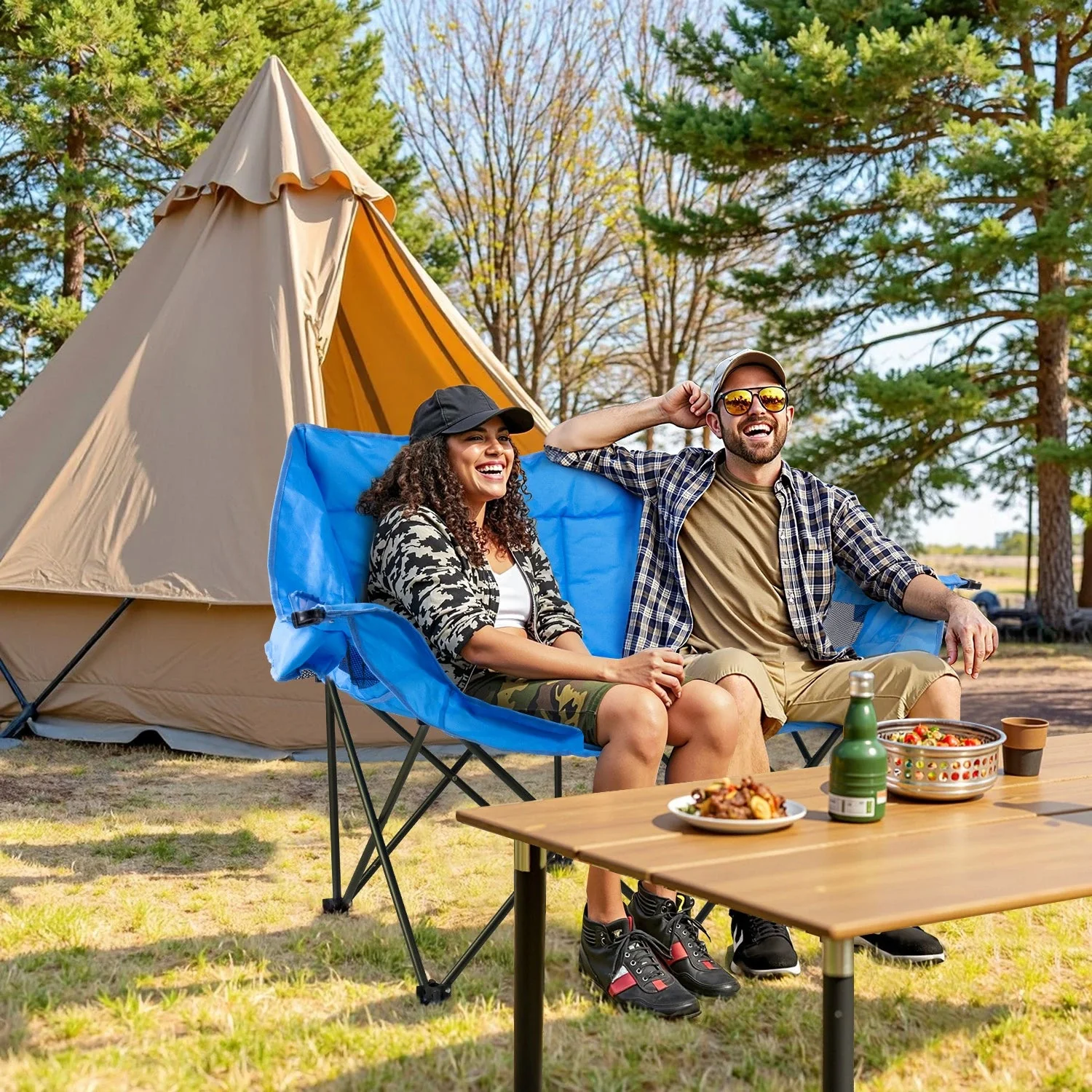 BOSSIN Double Oversized Camping Chairs for Adults, Folding Loveseat Camping Couch with Side Cup Holder&Back Pocket - Image 7