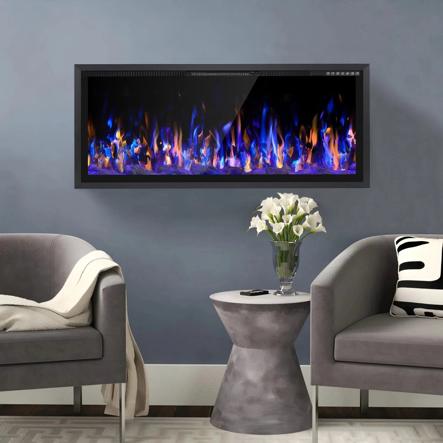 BOSSIN  Electric Fireplace Ultra Narrow Frame &Wider screen with Adjustable Flame Color and Speed,Remote Control with Timer,750/1500W - Image 11