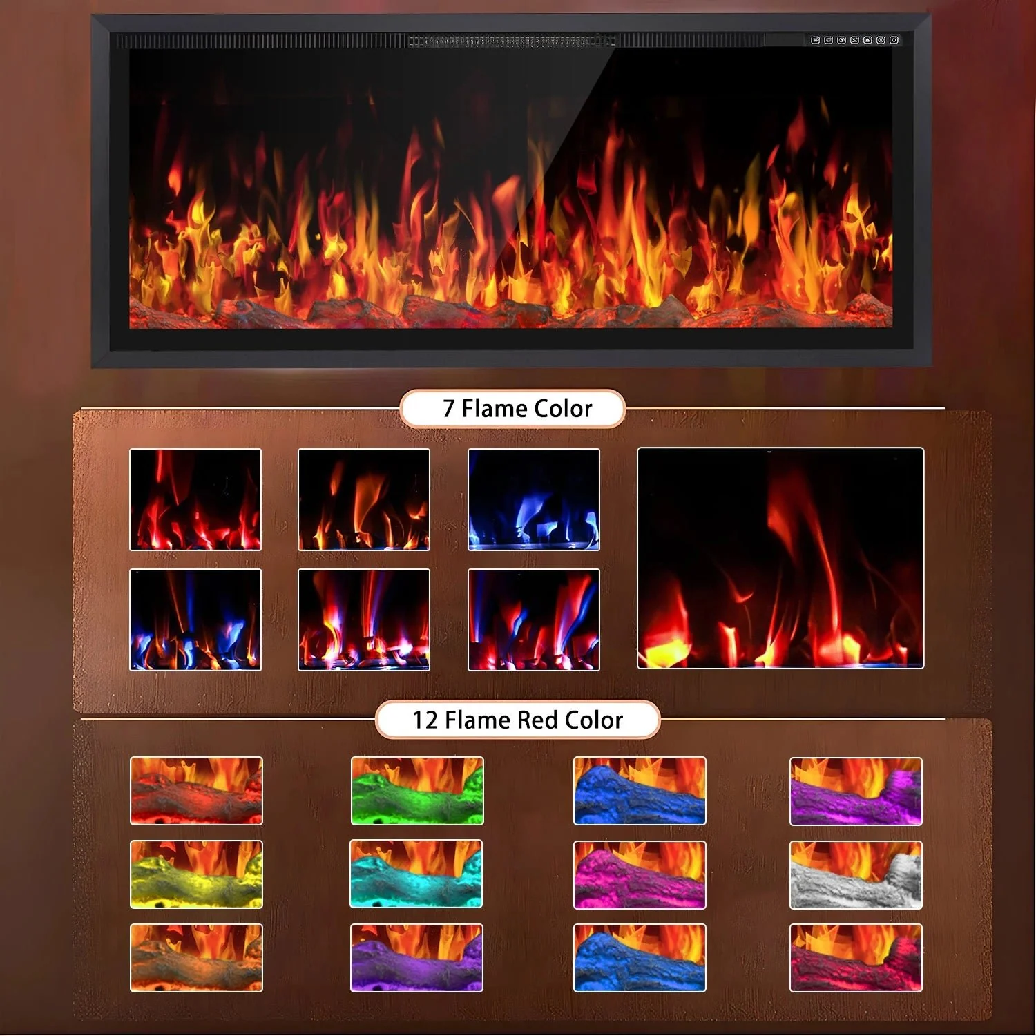BOSSIN  Electric Fireplace Ultra Narrow Frame &Wider screen with Adjustable Flame Color and Speed,Remote Control with Timer,750/1500W - Image 13