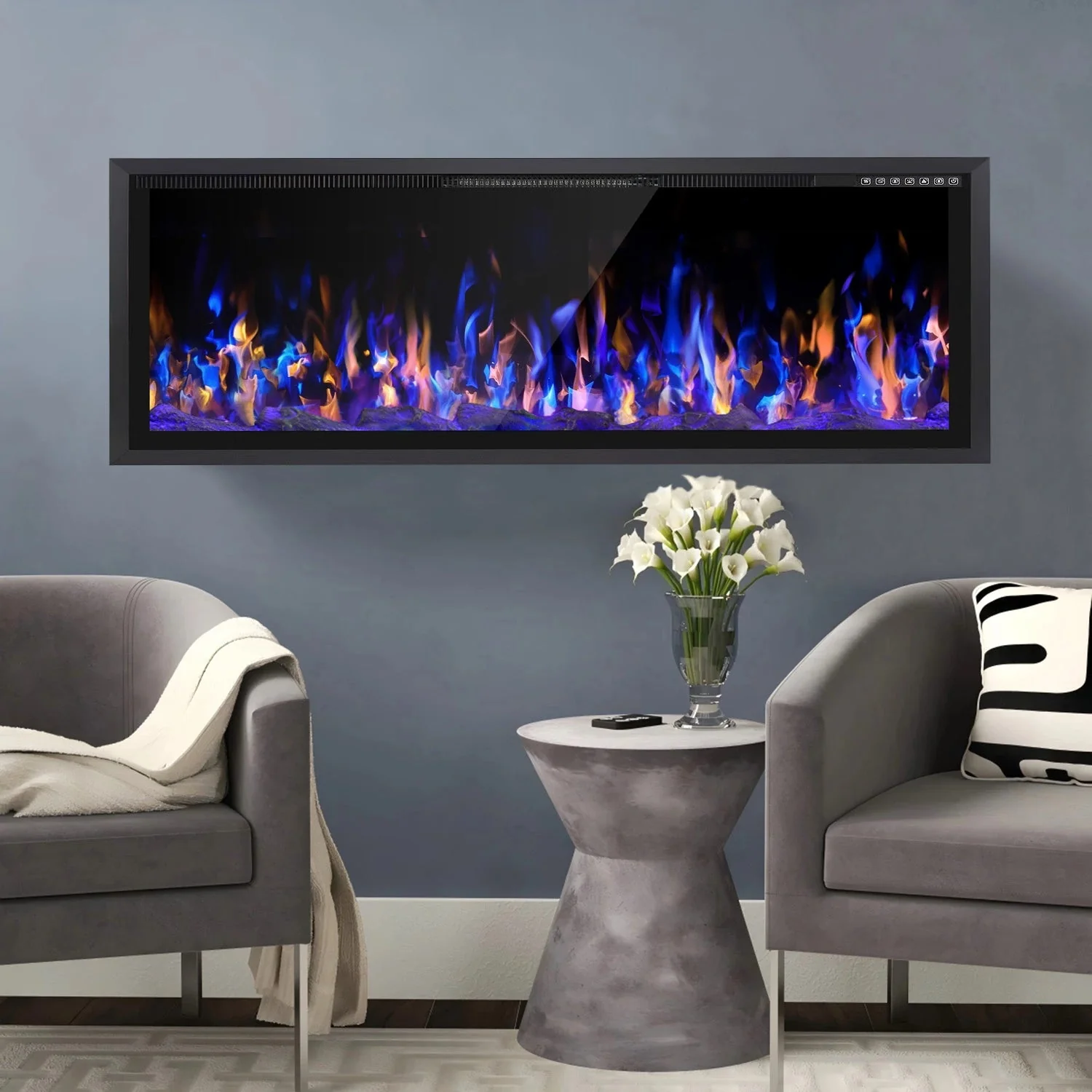 BOSSIN  Electric Fireplace Ultra Narrow Frame &Wider screen with Adjustable Flame Color and Speed,Remote Control with Timer,750/1500W - Image 18