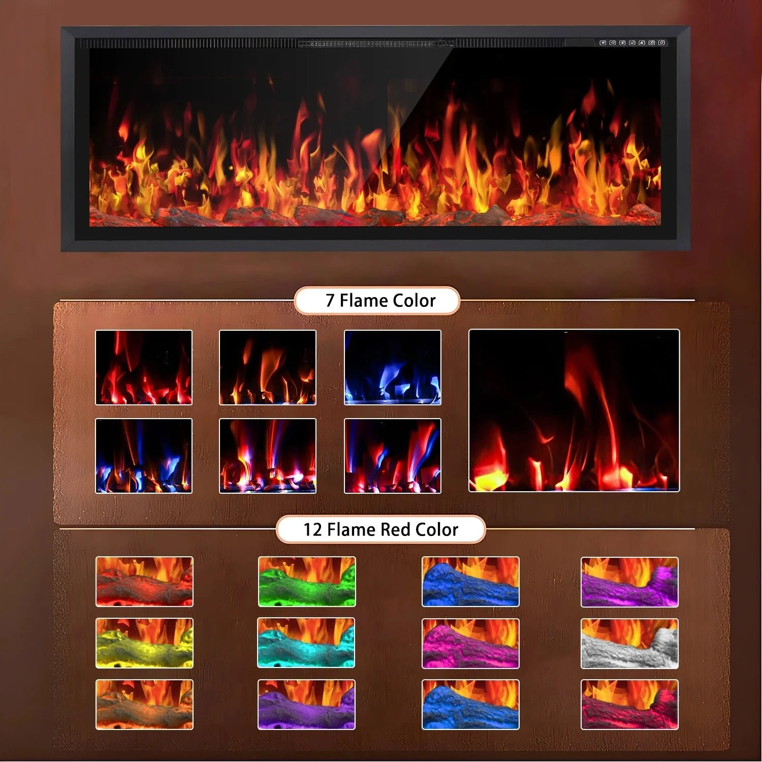 BOSSIN  Electric Fireplace Ultra Narrow Frame &Wider screen with Adjustable Flame Color and Speed,Remote Control with Timer,750/1500W - Image 20
