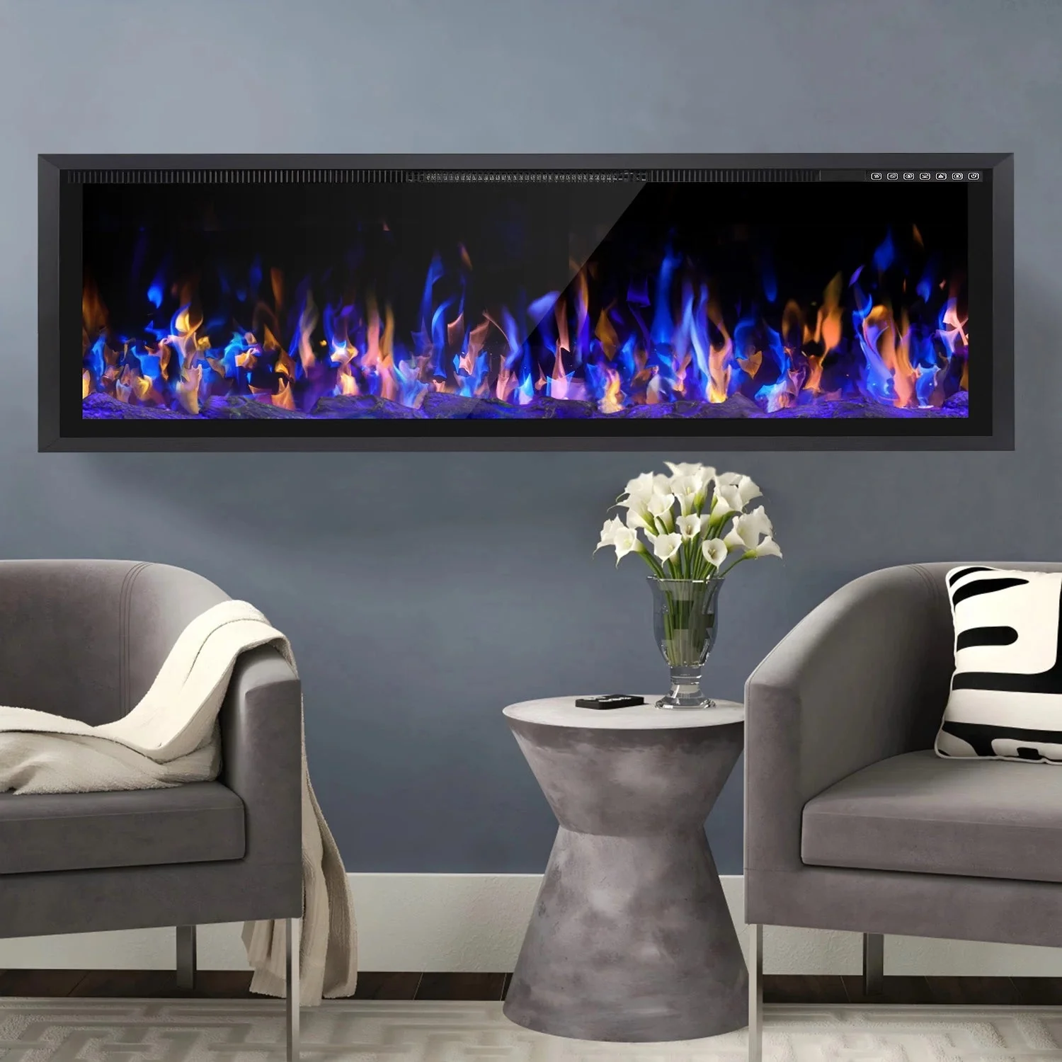 BOSSIN  Electric Fireplace Ultra Narrow Frame &Wider screen with Adjustable Flame Color and Speed,Remote Control with Timer,750/1500W - Image 22