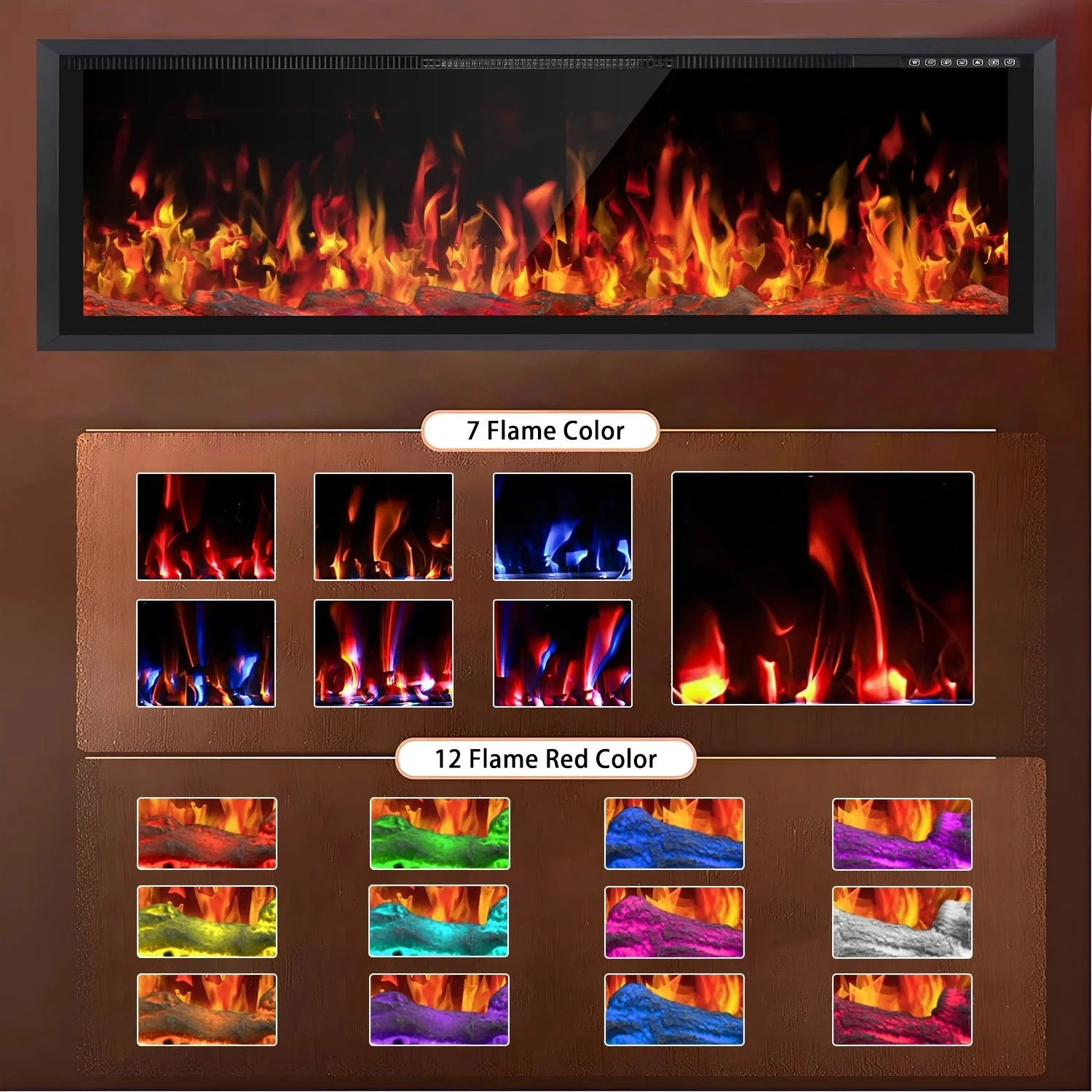 BOSSIN  Electric Fireplace Ultra Narrow Frame &Wider screen with Adjustable Flame Color and Speed,Remote Control with Timer,750/1500W - Image 24