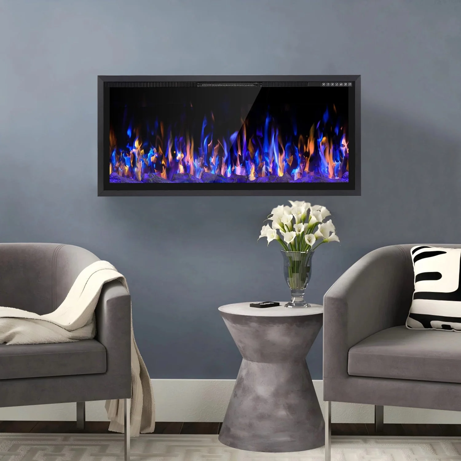 BOSSIN  Electric Fireplace Ultra Narrow Frame &Wider screen with Adjustable Flame Color and Speed,Remote Control with Timer,750/1500W - Image 5