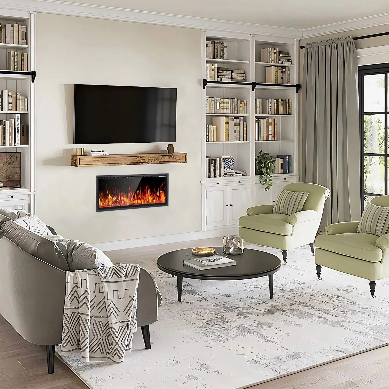 BOSSIN  Electric Fireplace Ultra Narrow Frame &Wider screen with Adjustable Flame Color and Speed,Remote Control with Timer,750/1500W - Image 6
