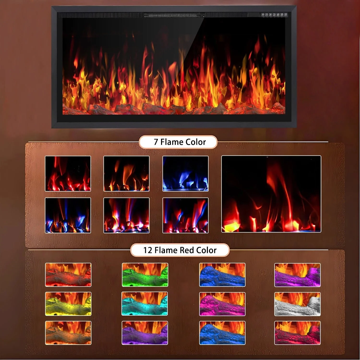 BOSSIN  Electric Fireplace Ultra Narrow Frame &Wider screen with Adjustable Flame Color and Speed,Remote Control with Timer,750/1500W - Image 7