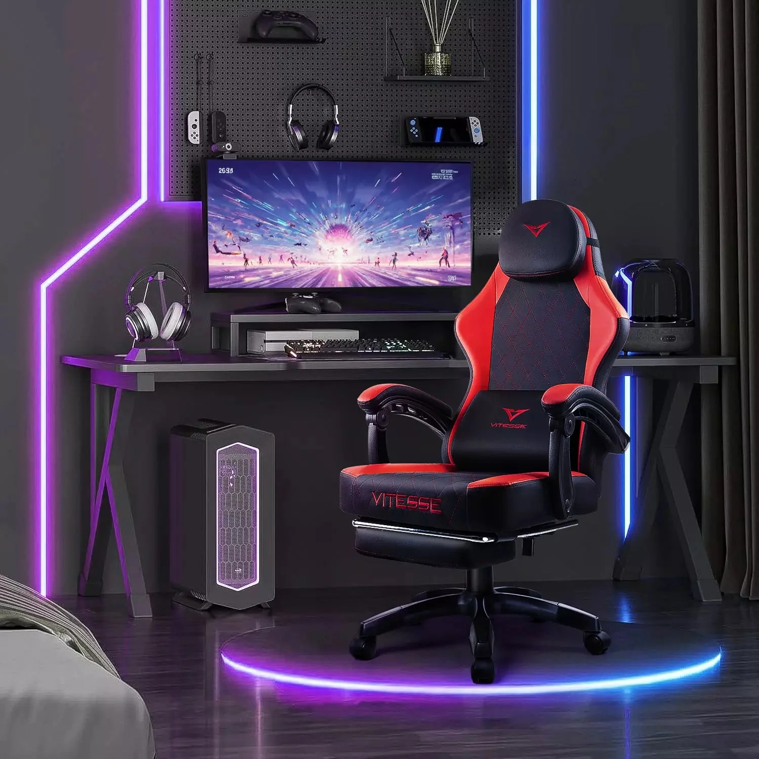 Waleaf Ergonomic Adult Gamer Chair, 330 lb Computer Chair, Racing Gaming Office Chair, Gamer Height Adjustable Swivel Chair with Lumbar Support and Headrest - Image 2