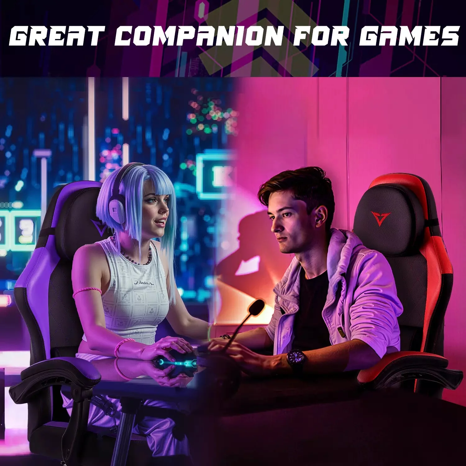 Waleaf Ergonomic Adult Gamer Chair, 330 lb Computer Chair, Racing Gaming Office Chair, Gamer Height Adjustable Swivel Chair with Lumbar Support and Headrest - Image 3