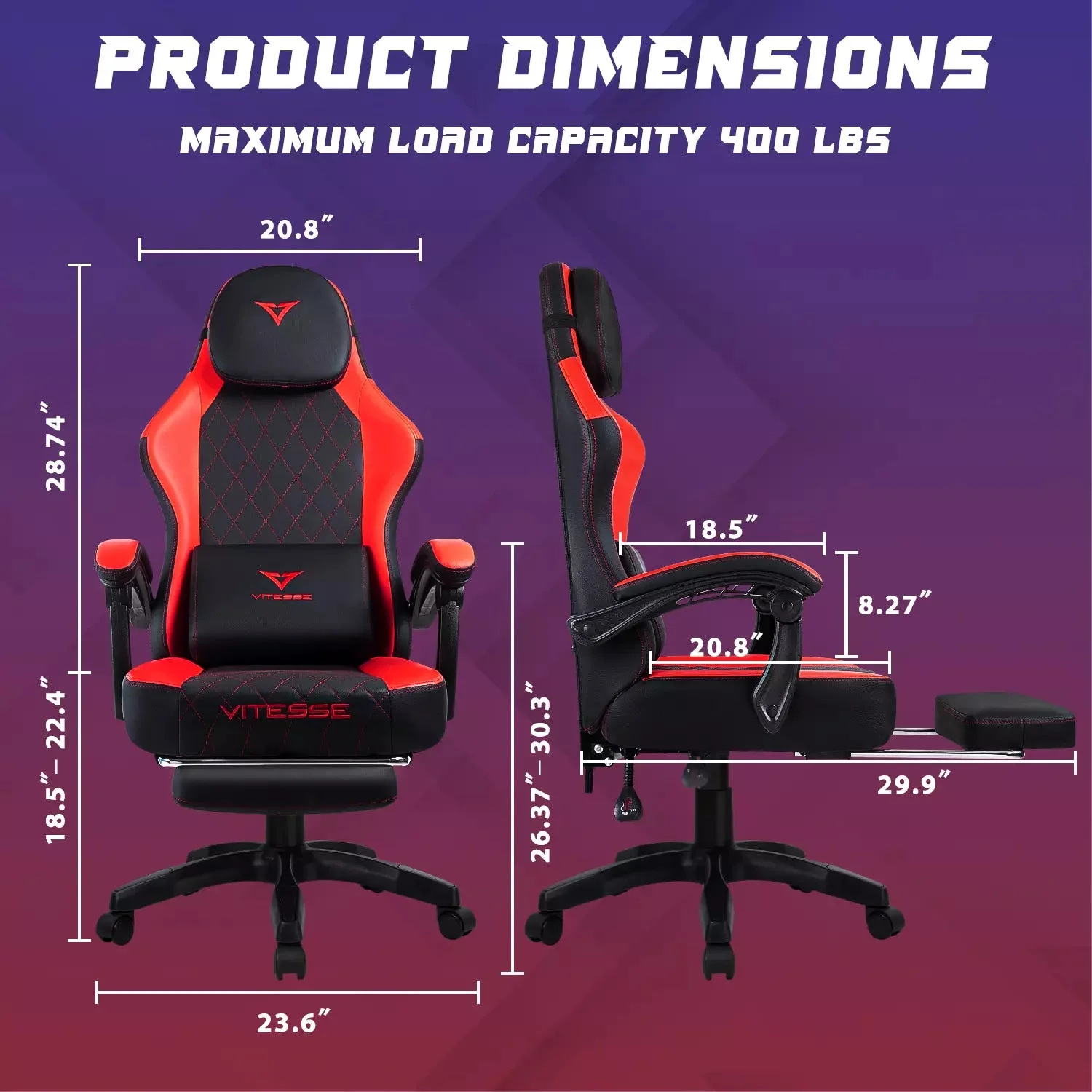Waleaf Ergonomic Adult Gamer Chair, 330 lb Computer Chair, Racing Gaming Office Chair, Gamer Height Adjustable Swivel Chair with Lumbar Support and Headrest - Image 7