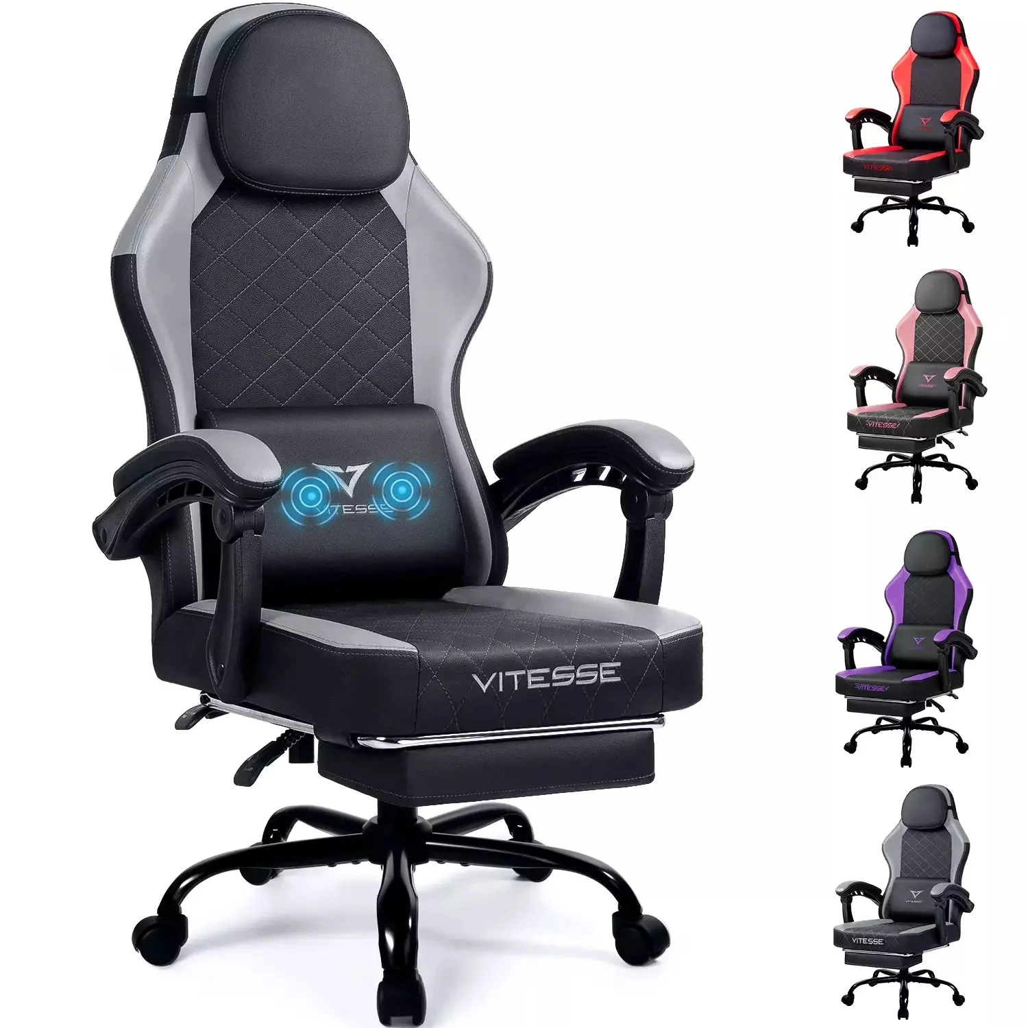 Bossin Ergonomic Adult Gamer Chair, 330 lb Computer Chair, Racing Gaming Office Chair, Gamer Height Adjustable Swivel Chair with Lumbar Support and Headrest - Image 8