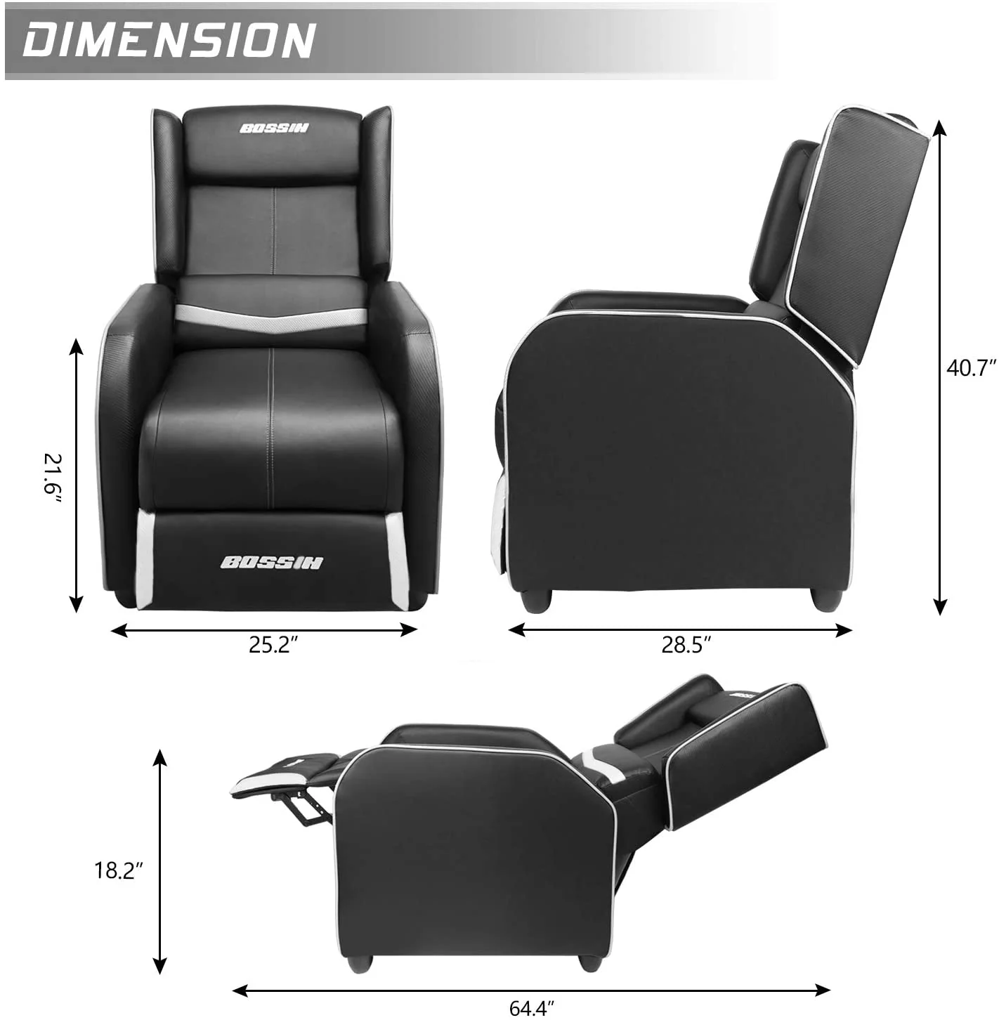 BOSSIN Ergonomic Gaming Recliner Chair,PU Leather Recliner Seating Sofa BGR01 - Image 14