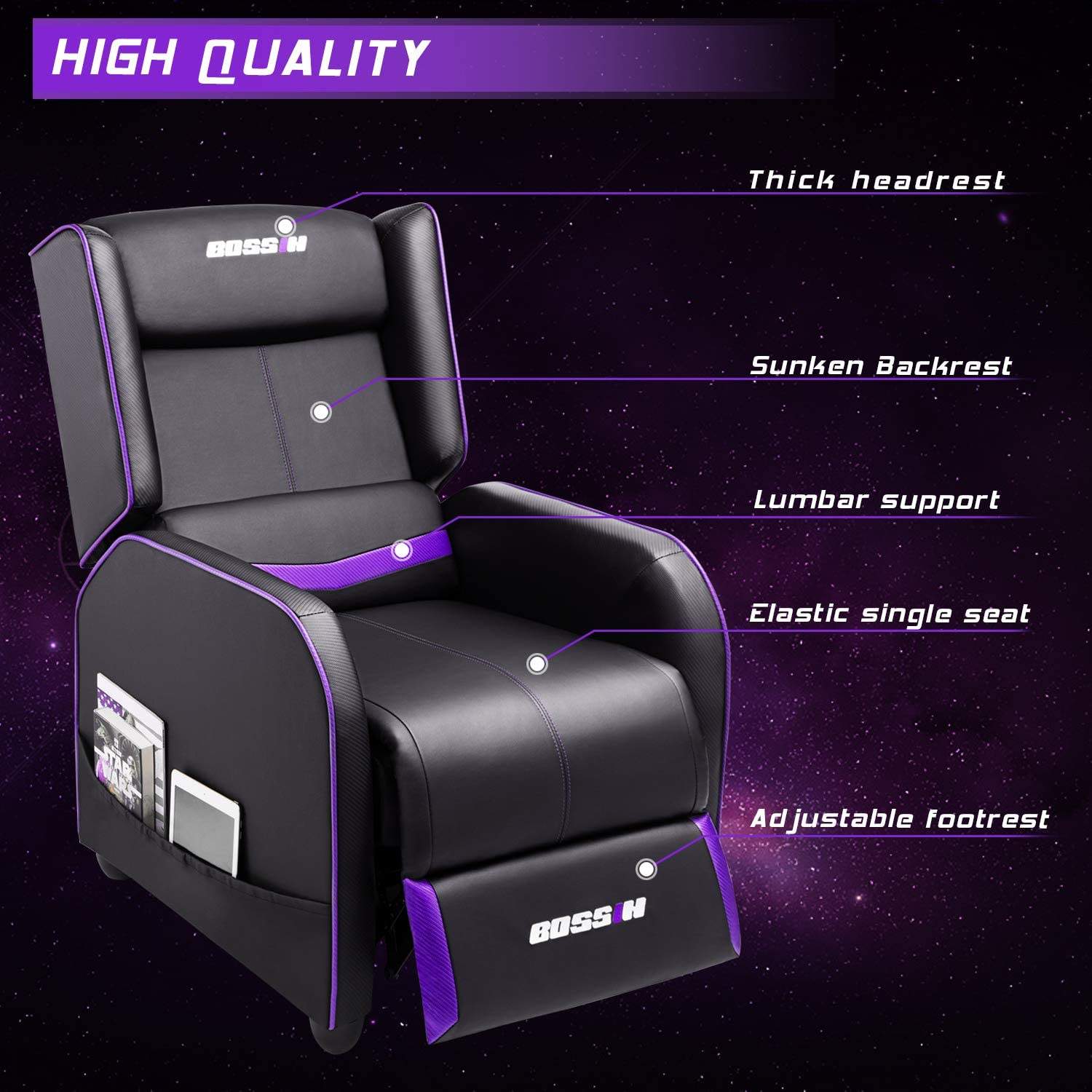 BOSSIN Ergonomic Gaming Recliner Chair,PU Leather Recliner Seating Sofa BGR01 - Image 25