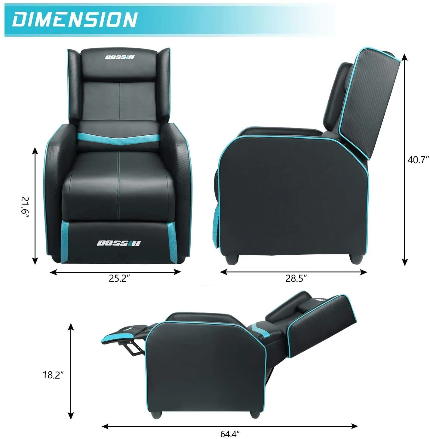 BOSSIN Ergonomic Gaming Recliner Chair,PU Leather Recliner Seating Sofa BGR01 - Image 35