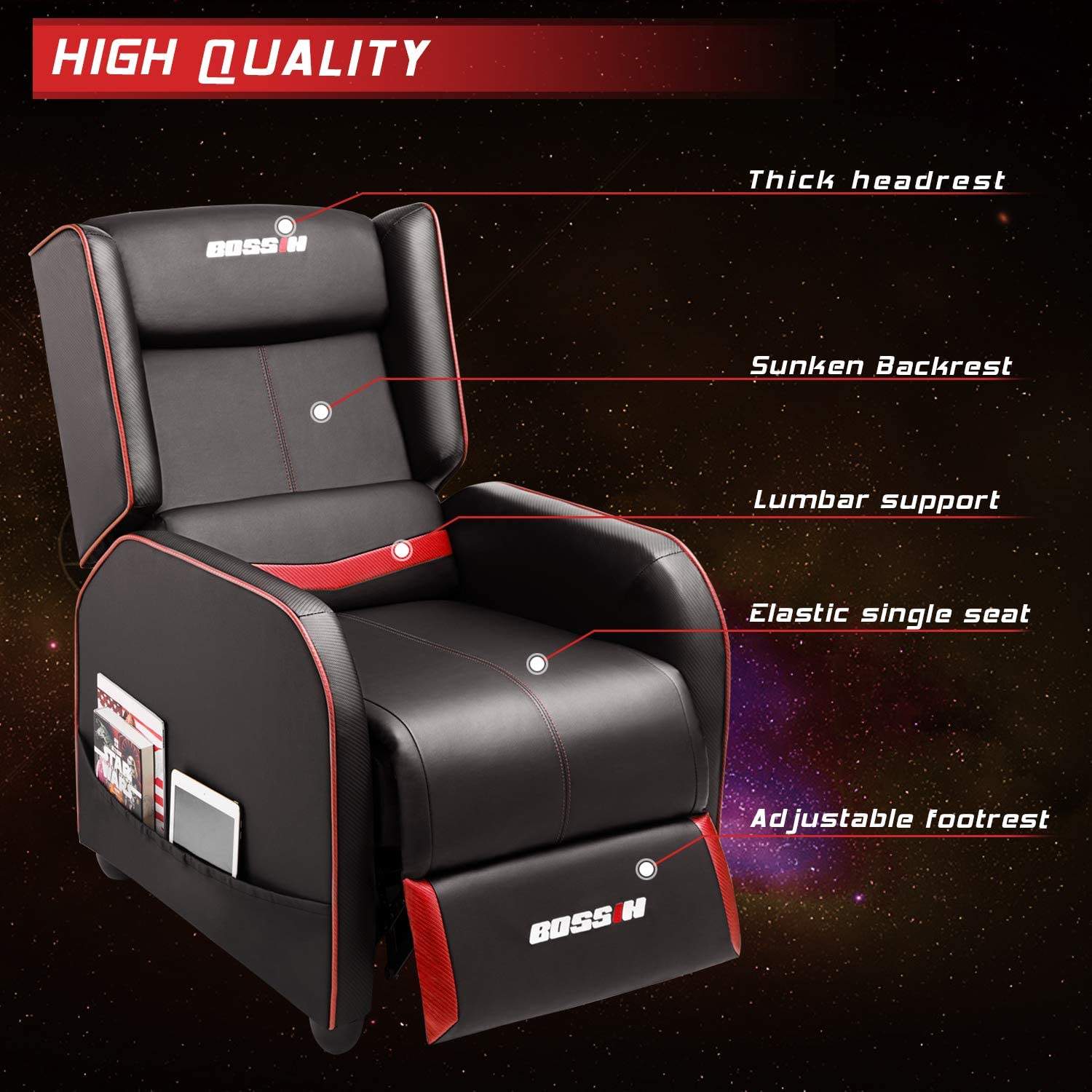 BOSSIN Ergonomic Gaming Recliner Chair,PU Leather Recliner Seating Sofa BGR01 - Image 40