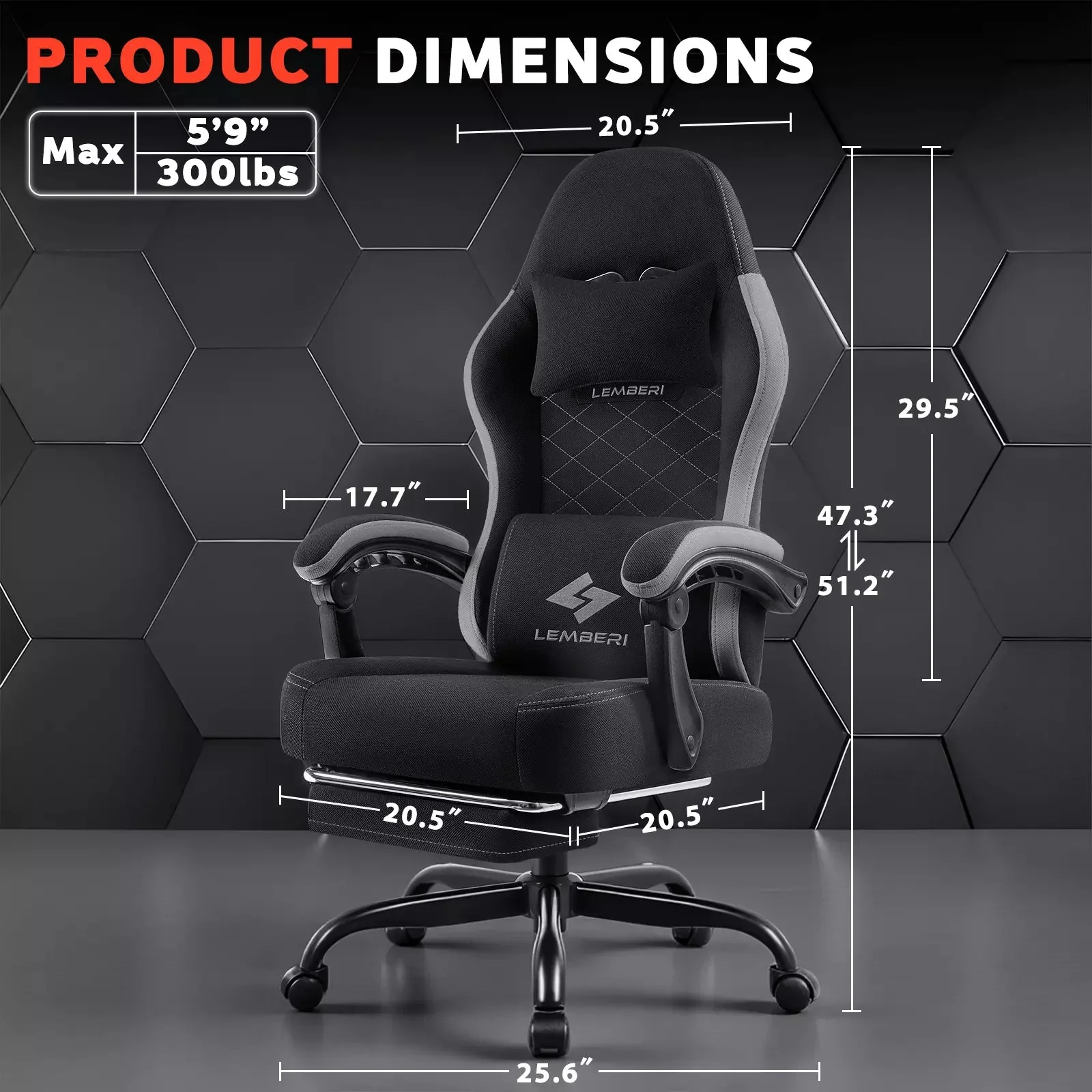 BOSSIN Gaming Chair, Fabric Big and Tall Video Game Chairs for Adults with Footrest,Racing Style Ergonomic Computer Gamer Chair with Headrest and Lumbar Support - Image 18