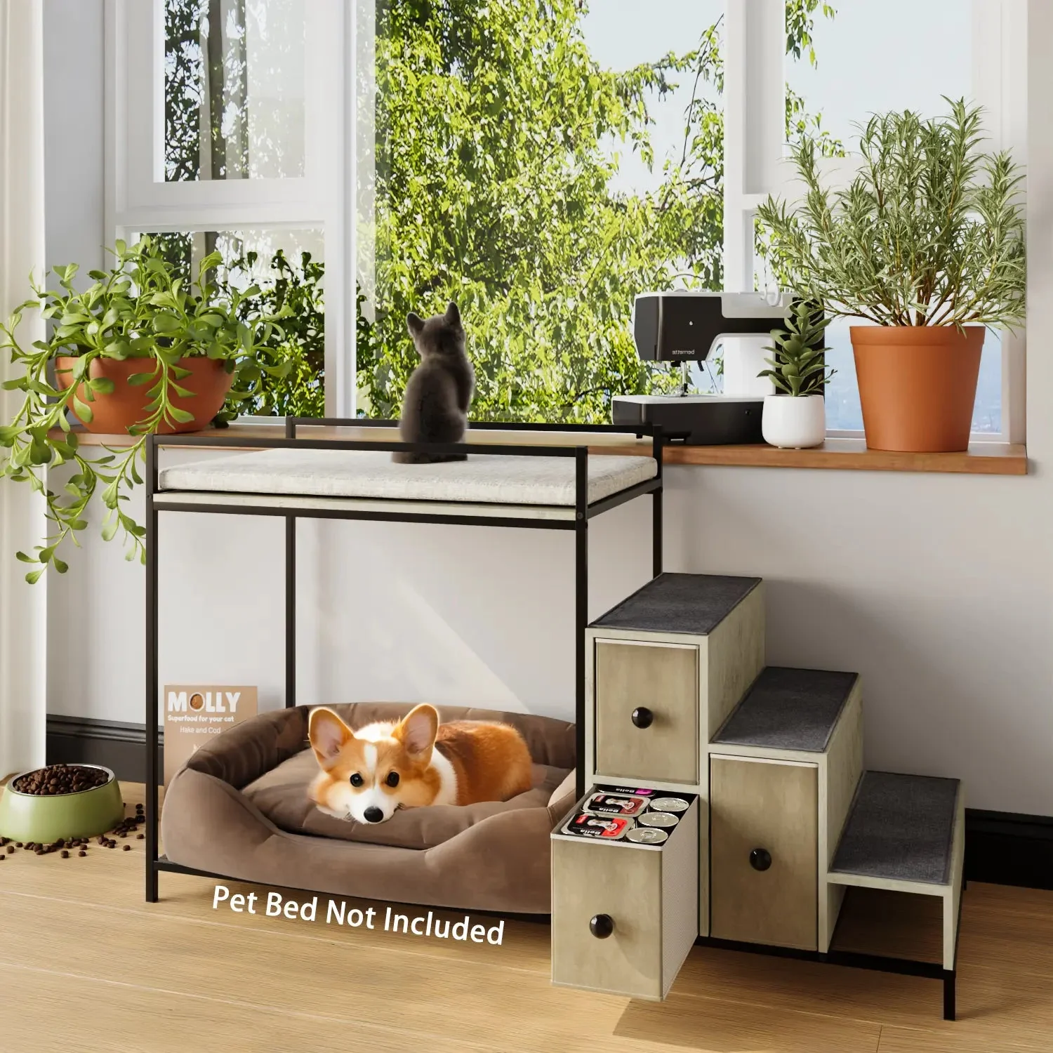 BOSSIN Pet Window Perch with Stairs