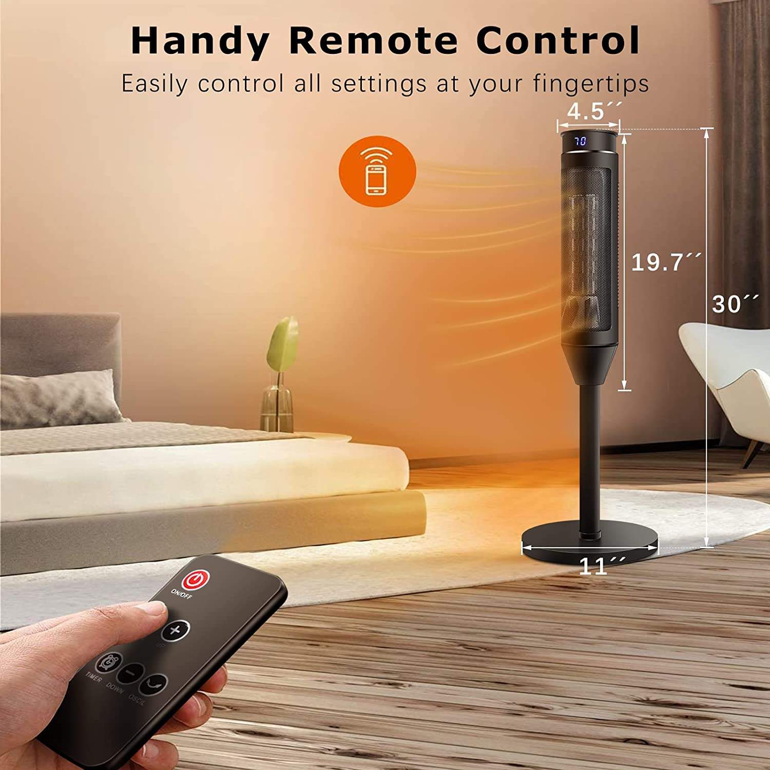 BOSSIN Ceramic Tower Electric Space Heater with Thermostat and Timer SP02 - Image 5