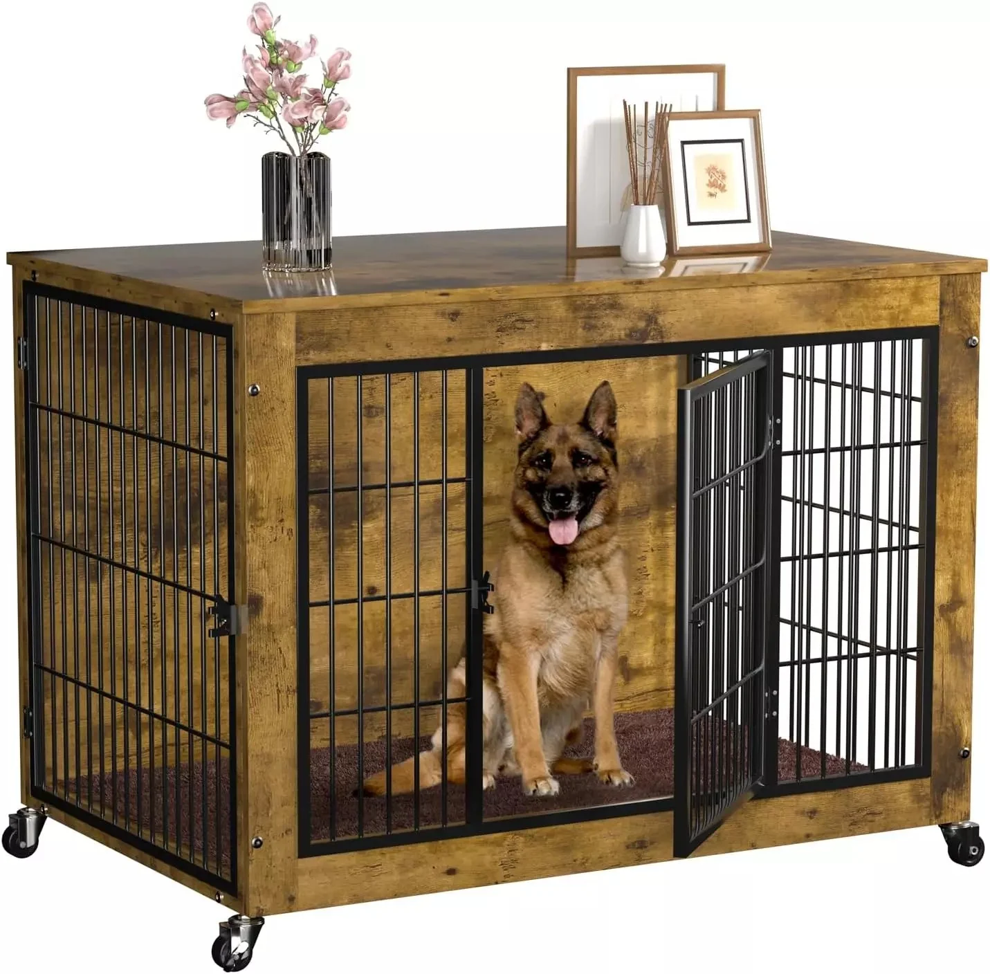 VITESSE Dog Crate Furniture with Cushion,38" Wooden Dog Crate nightstand with Double Doors - Image 3