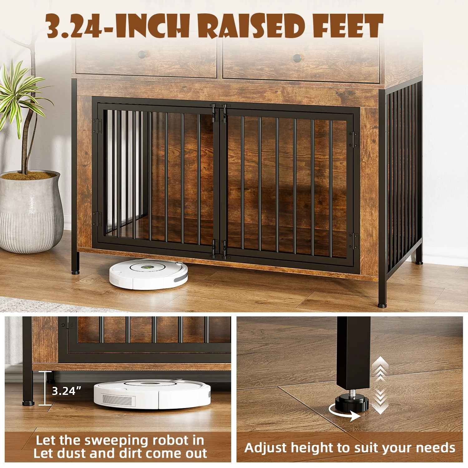 Lemberi 44 Inch double Dog Crate Furniture with 2 Storage Drawers,Wooden Dog Kennel for Inside,tables with dog crate for Large Medium Small Dogs 2 Pack - Image 14