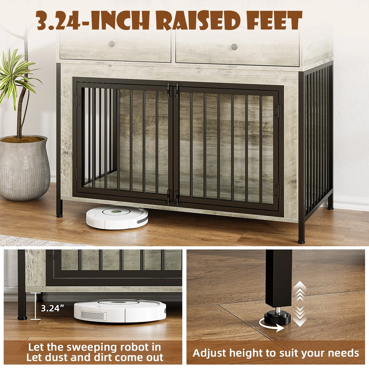 Lemberi 44 Inch double Dog Crate Furniture with 2 Storage Drawers,Wooden Dog Kennel for Inside,tables with dog crate for Large Medium Small Dogs 2 Pack - Image 8