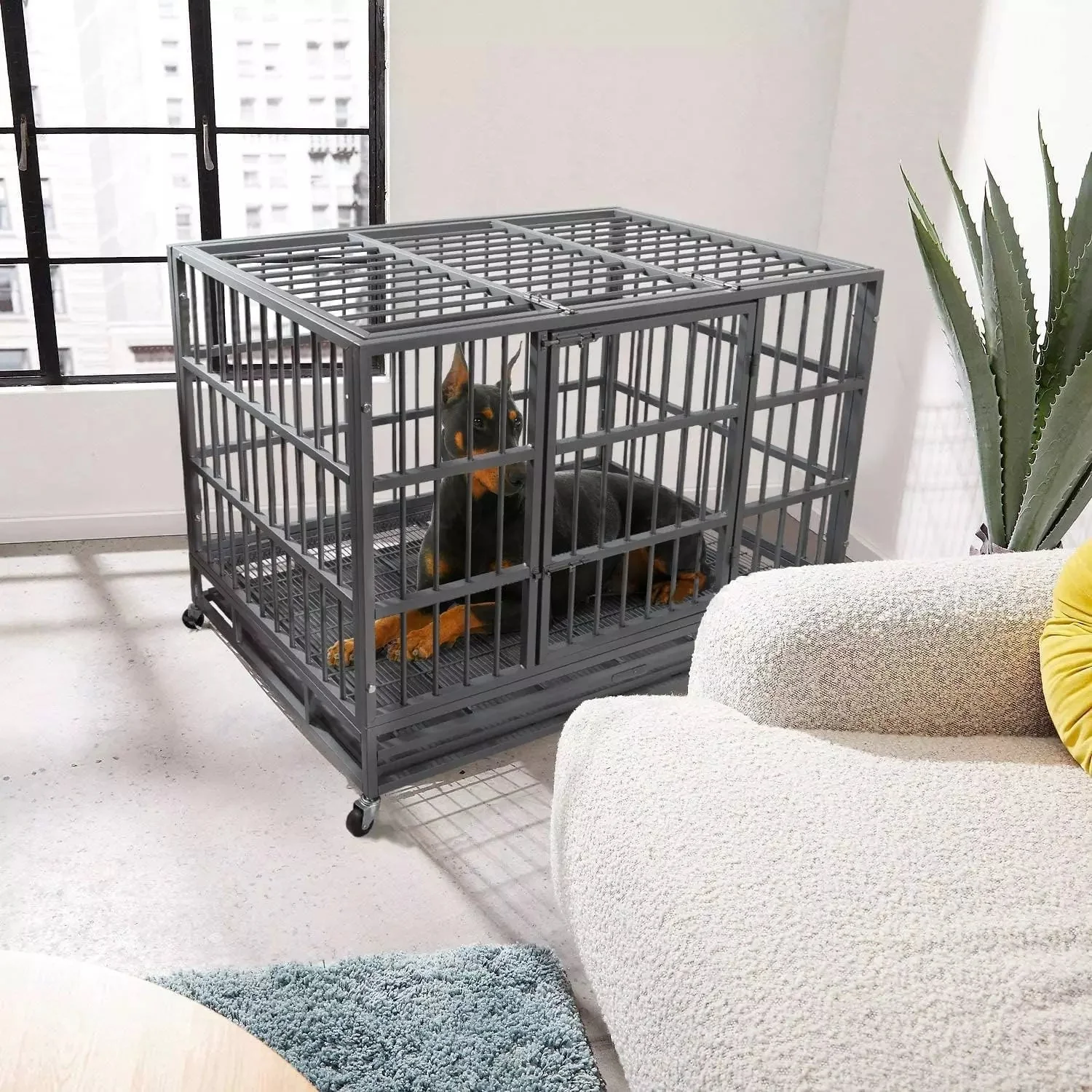 LEMBERI 48/38 inch Heavy Duty Indestructible Metal Dog Crate DC01 - Image 15