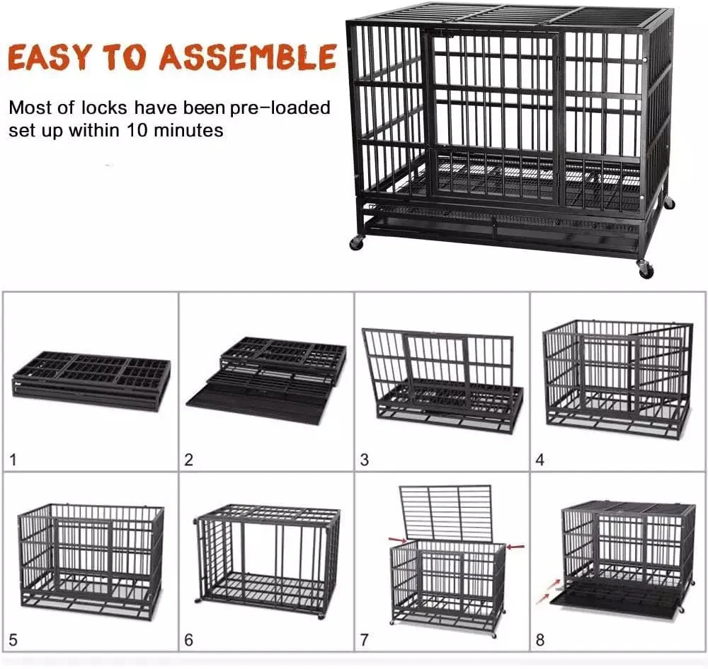 LEMBERI 48/38 inch Heavy Duty Indestructible Metal Dog Crate DC01 - Image 22