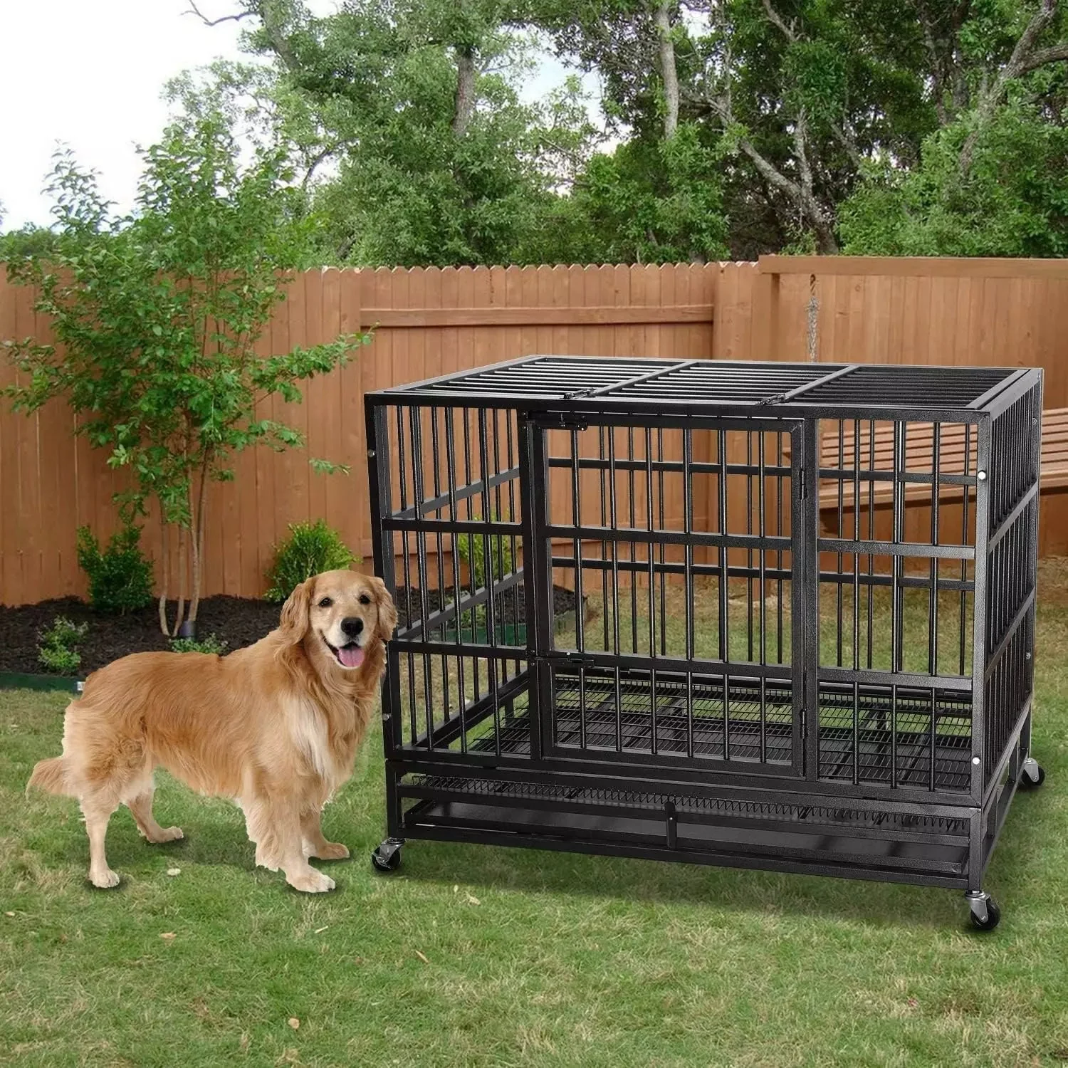 LEMBERI 48/38 inch Heavy Duty Indestructible Metal Dog Crate DC01 - Image 23
