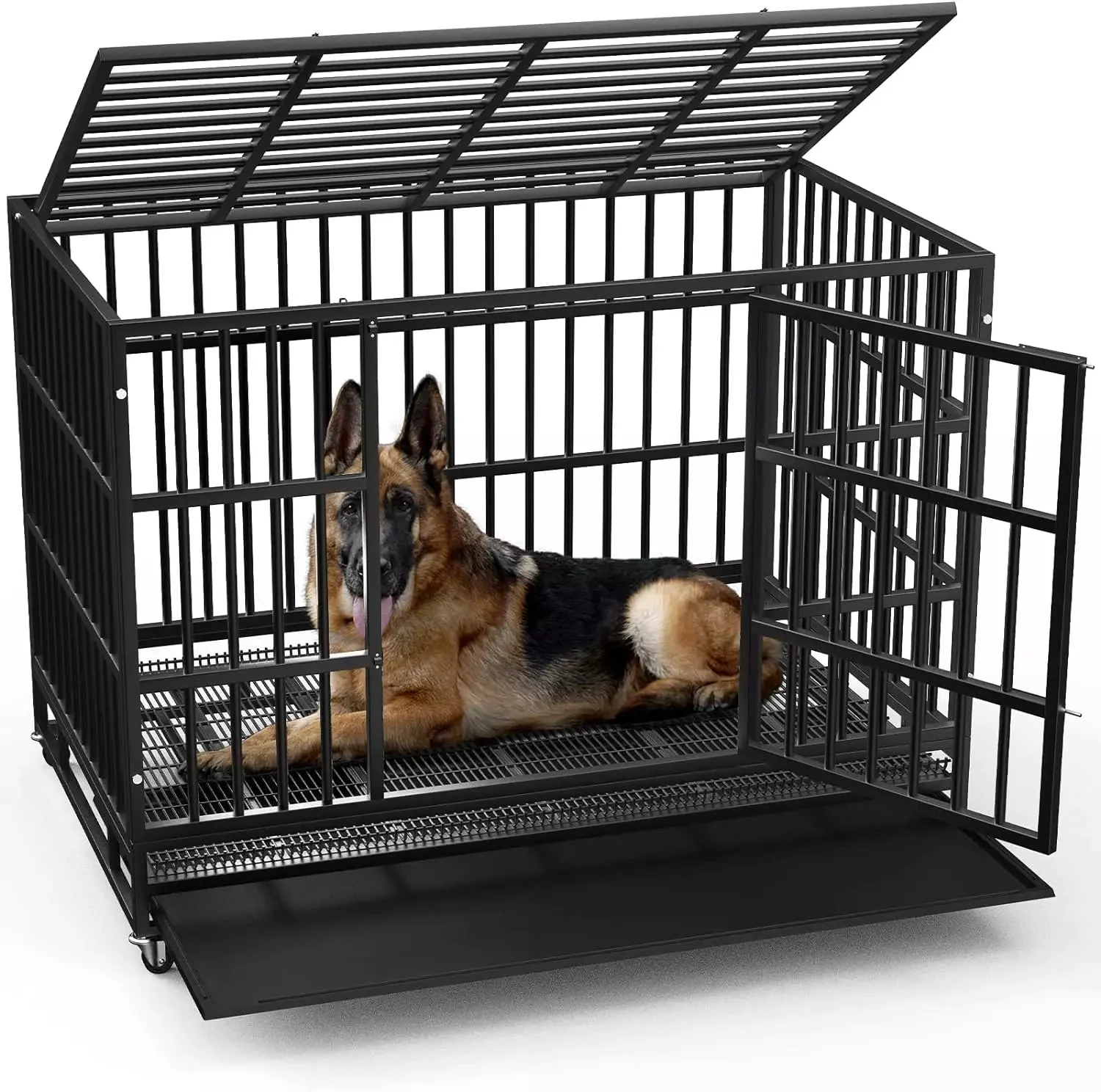 LEMBERI 48/38 inch Heavy Duty Indestructible Metal Dog Crate DC01 - Image 25