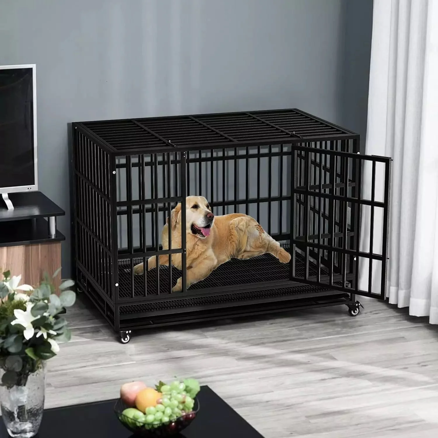 LEMBERI 48/38 inch Heavy Duty Indestructible Metal Dog Crate DC01 - Image 26