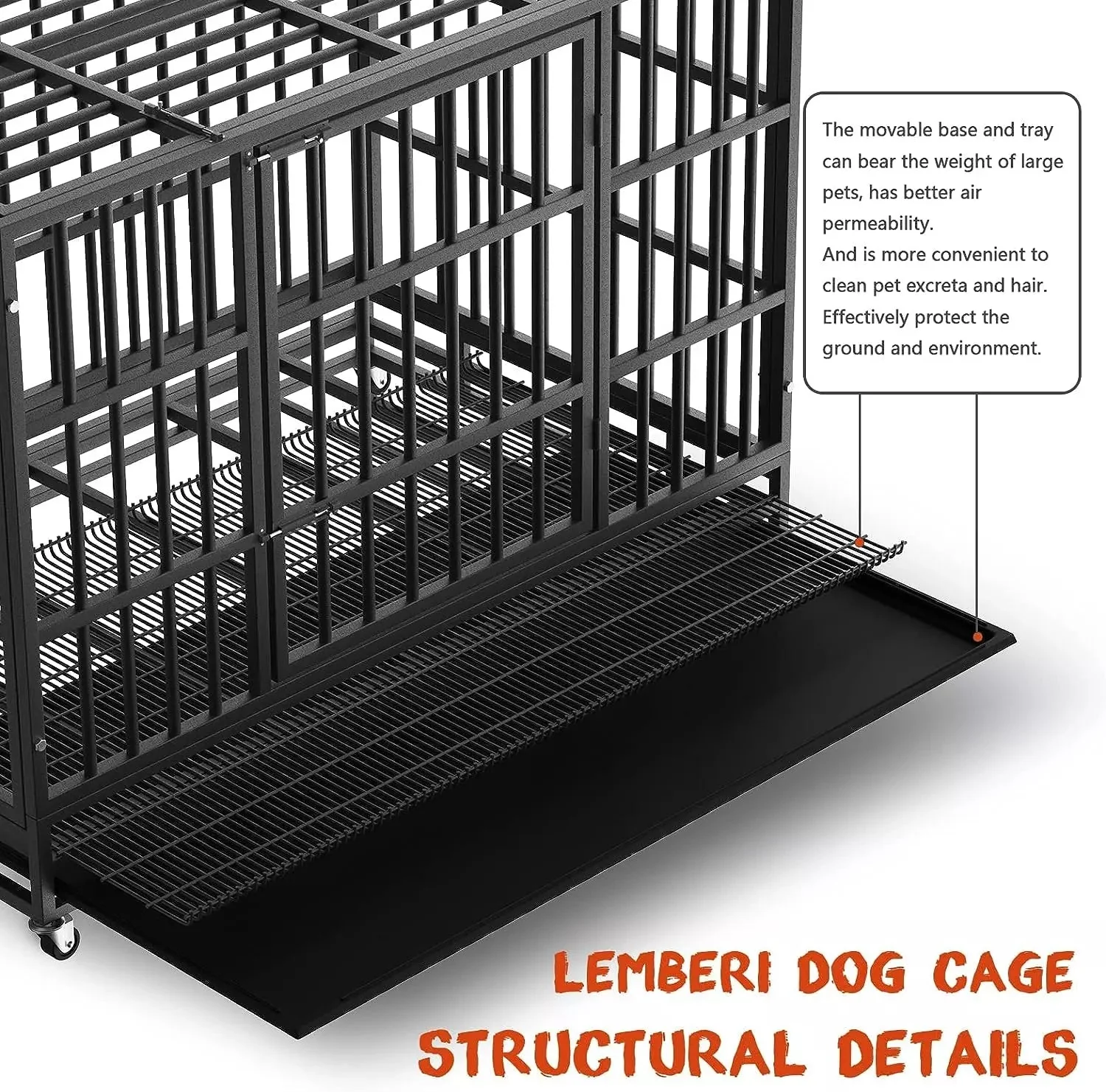 LEMBERI 48/38 inch Heavy Duty Indestructible Metal Dog Crate DC01 - Image 27