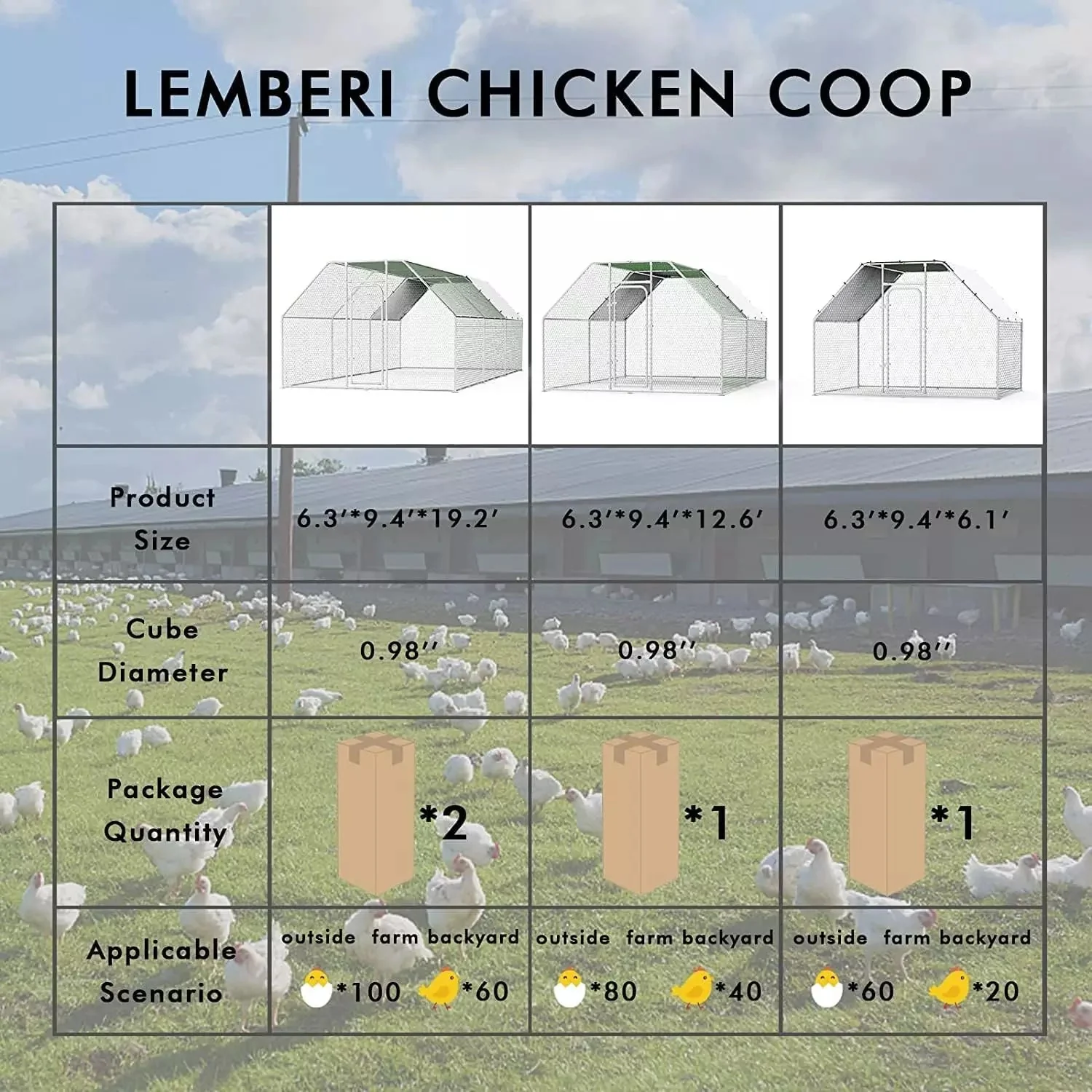 LEMBERI Large Metal Chicken Coop with Waterproof and Anti-UV Cover CC02 - Image 14