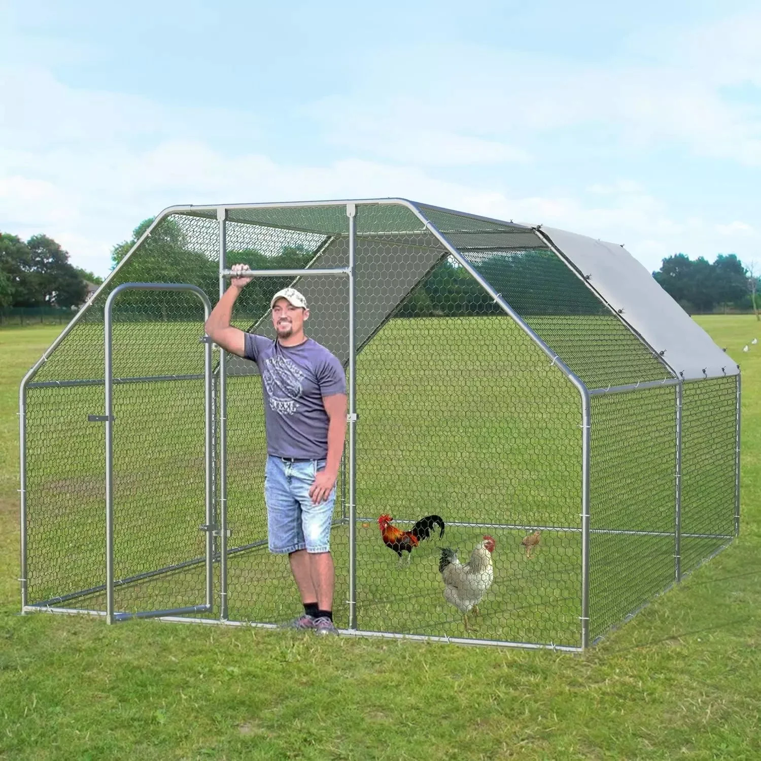 LEMBERI Large Metal Chicken Coop with Waterproof and Anti-UV Cover CC02 - Image 9