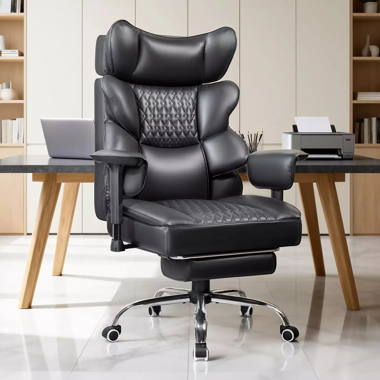 OFIKA Big and Tall Office Chair 600LBS,High Back Executive Desk Chair with Footrest,135°Recline,Executive Ergonomic Office Chair with Air Cushion Lumbar Support and with Adjustable Lift Armrest - Image 2