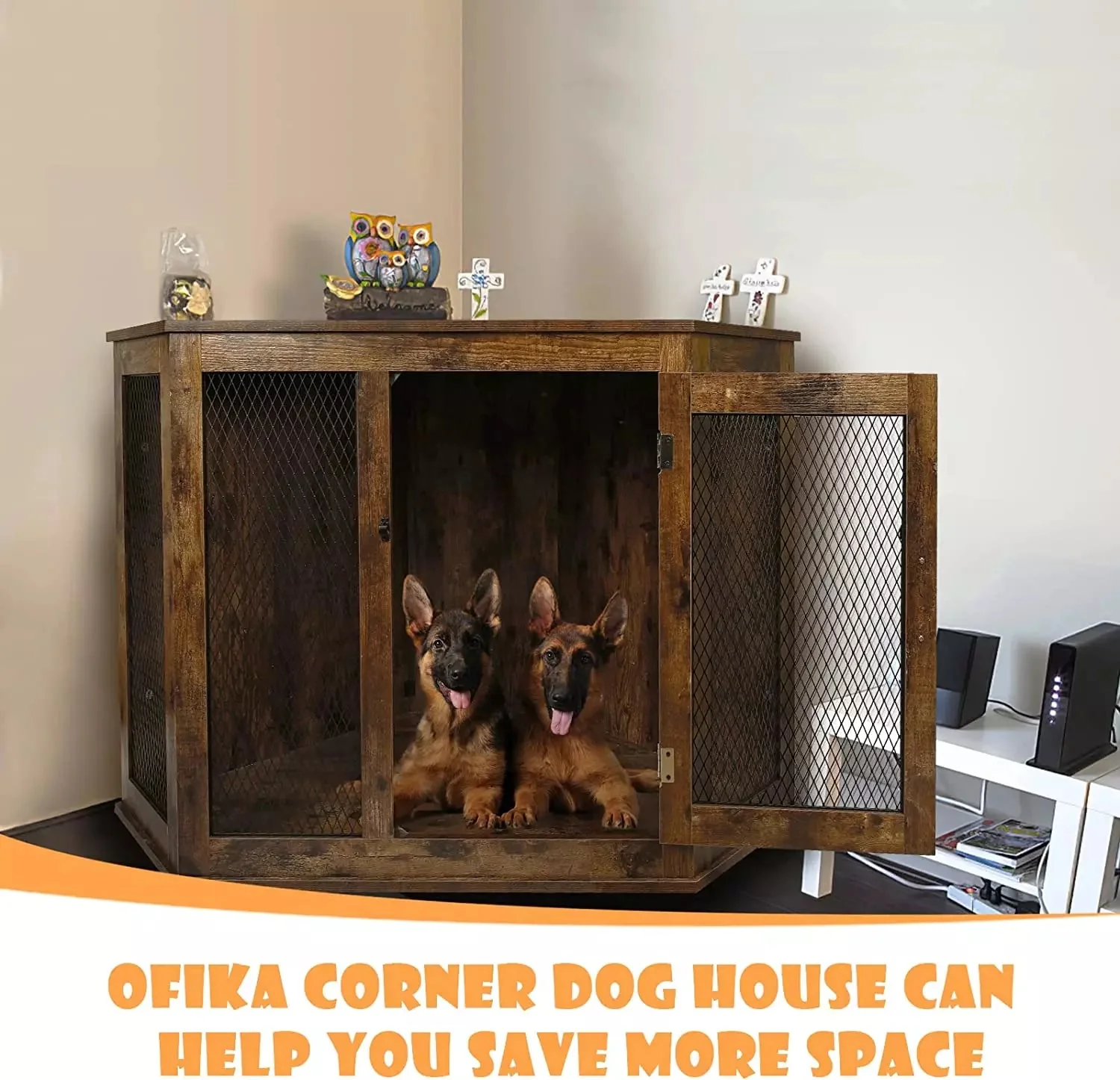 OFIKA Corner Dog Crate Furniture with Metal Mesh DH02 - Image 16