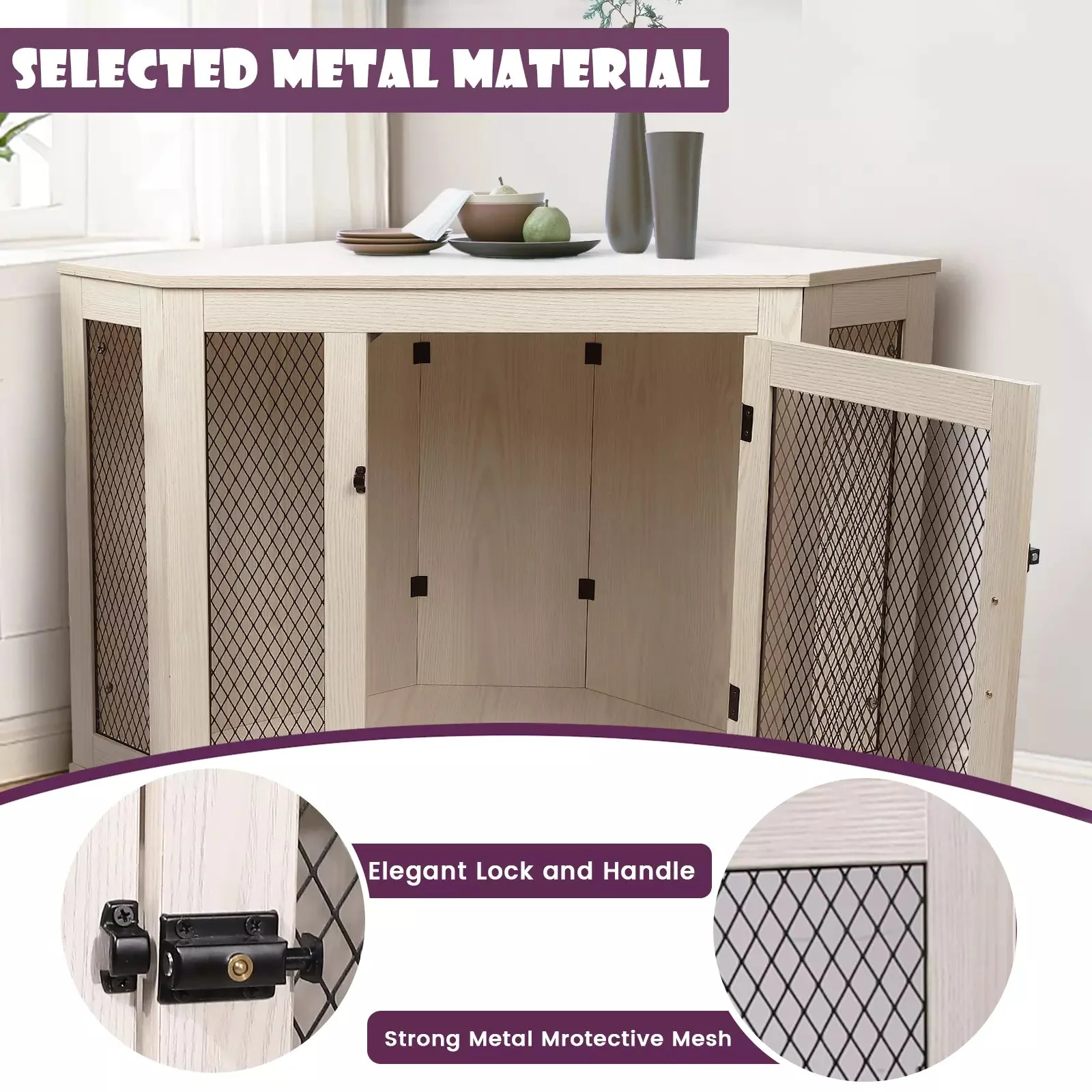 OFIKA Corner Dog Crate Furniture with Metal Mesh DH02 - Image 24