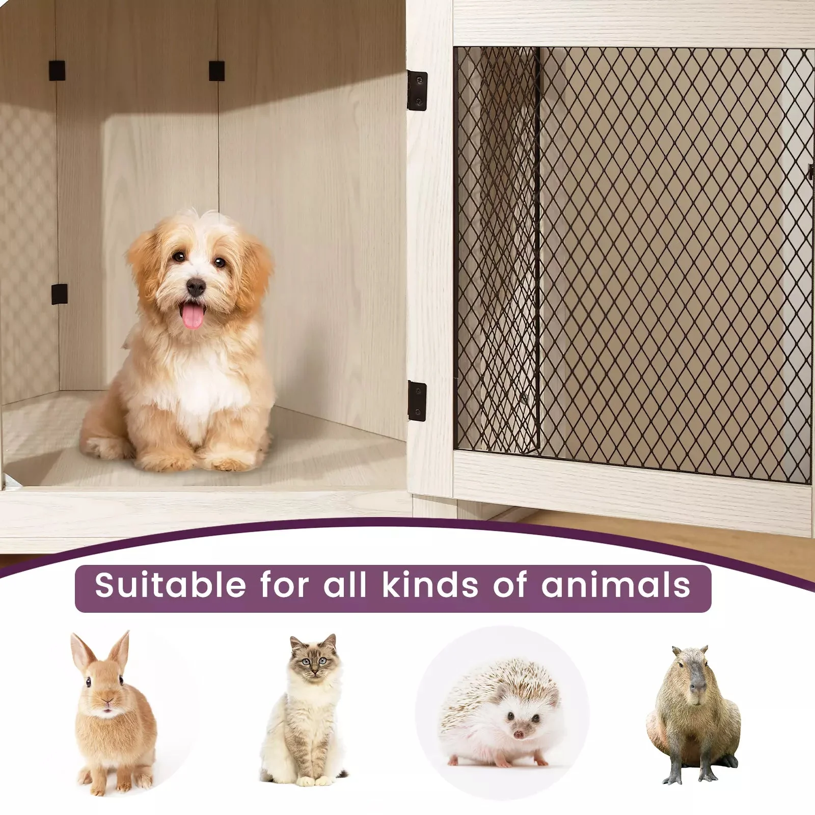 OFIKA Corner Dog Crate Furniture with Metal Mesh DH02 - Image 26
