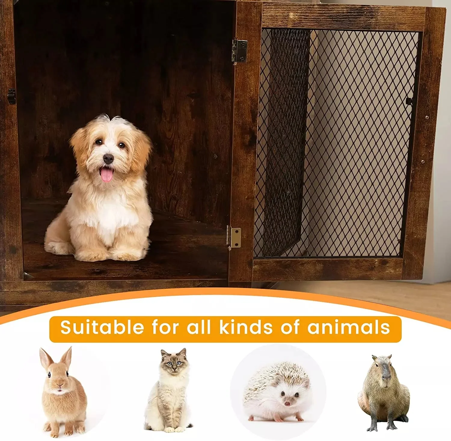 OFIKA Corner Dog Crate Furniture with Metal Mesh DH02 - Image 5