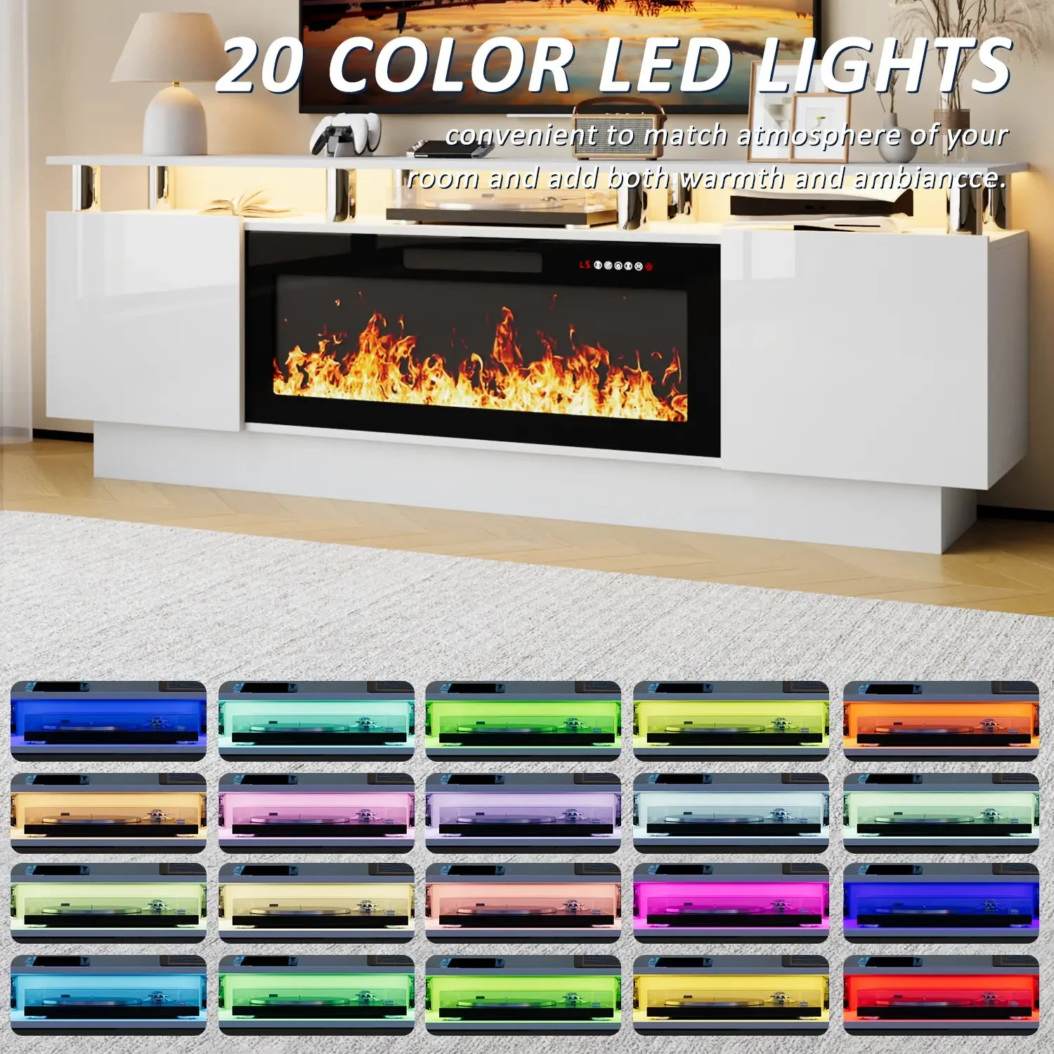 BOSSIN 70 Inches Fireplace TV Stand for TVs up to 80 Inches Console with 36'' Electric Fireplace - Image 4