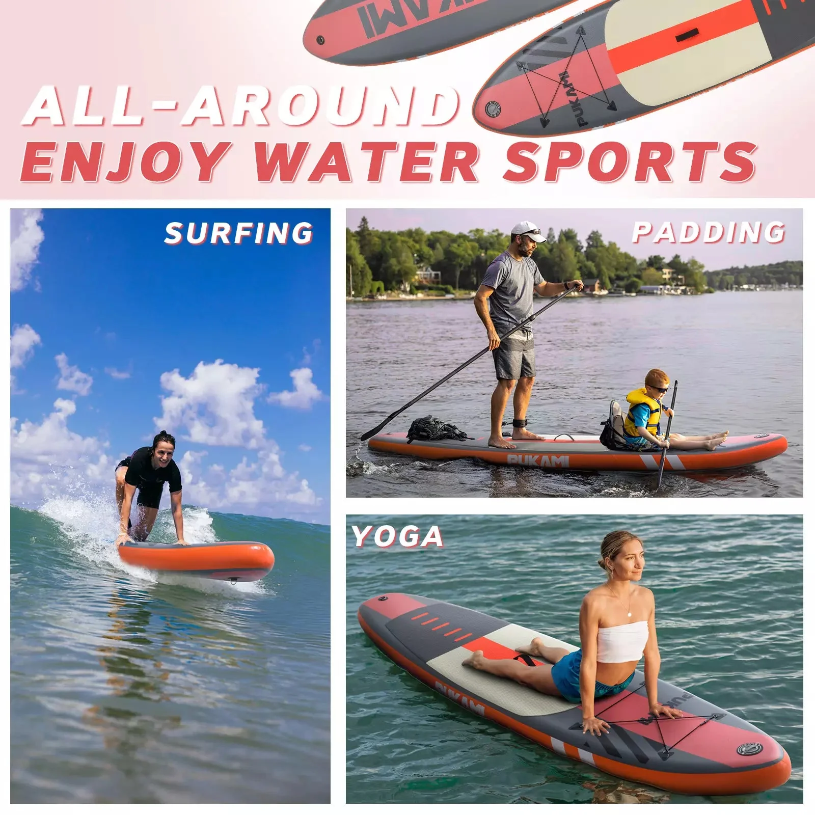 PUKAMI 10'6" Inflatable Stand Up Paddle Board with Premium SUP Paddle Board - Image 19