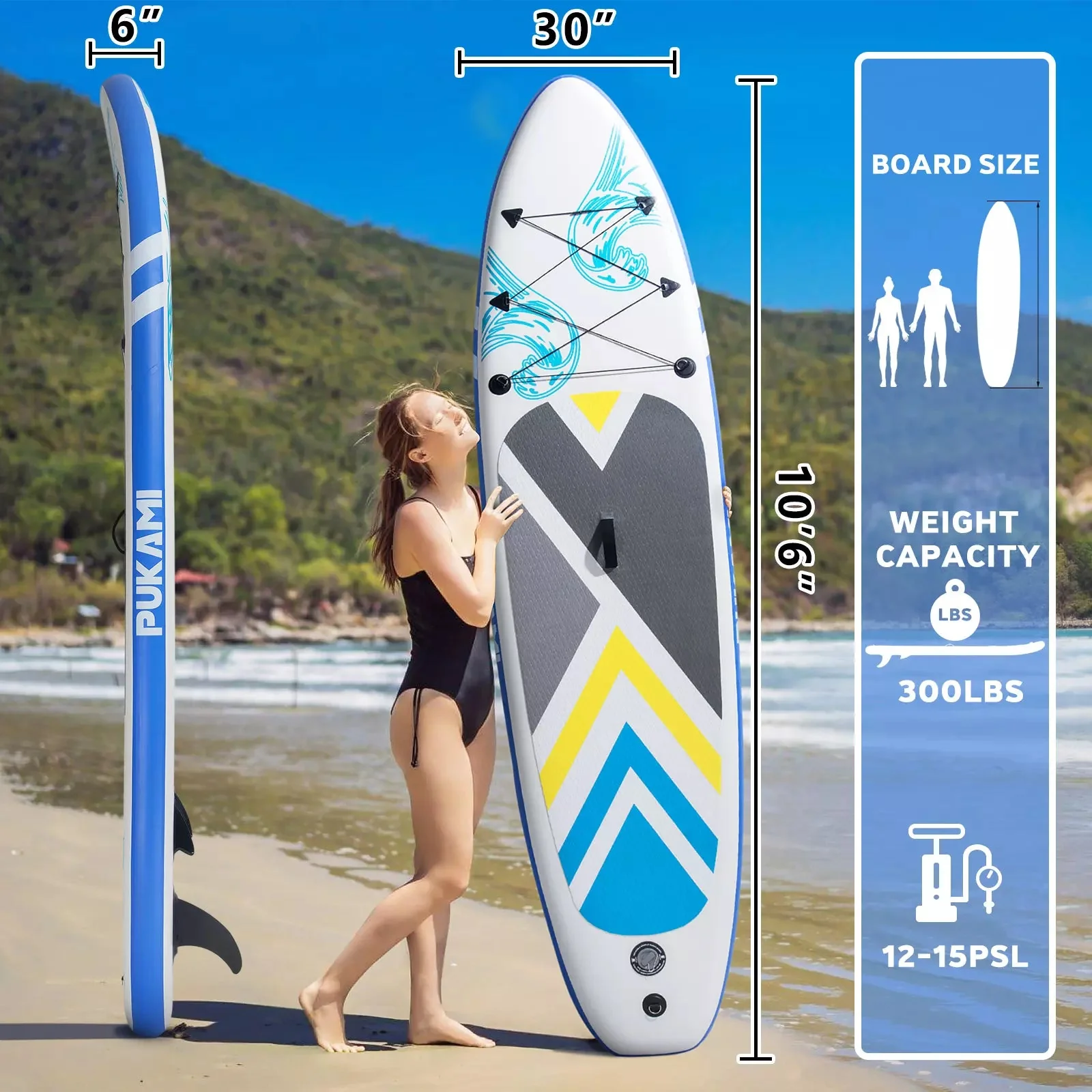 PUKAMI 10'6" Inflatable Stand Up Paddle Board with Premium SUP Paddle Board - Image 2