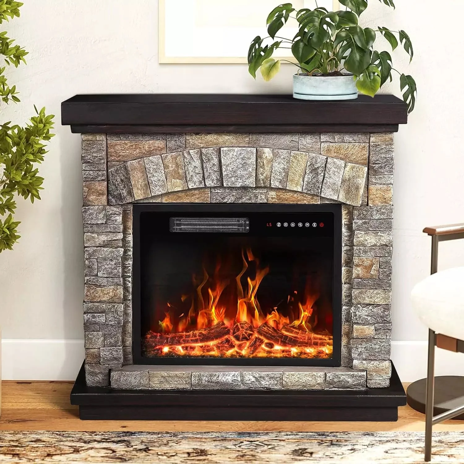 WALEAF 36 inch Freestanding Stone Fireplace Heater TV Stand with Remote Control