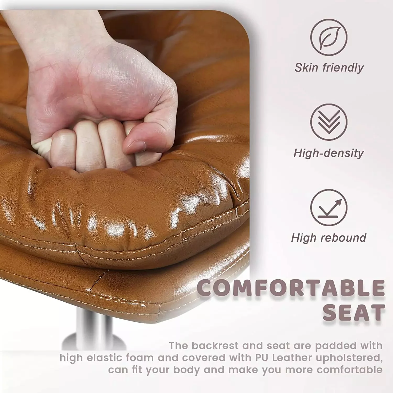PUKAMI Armless Home Office Desk Chair No Wheels, PU Leather Upholstered Mid-Back Vanity Task Chair - Image 4