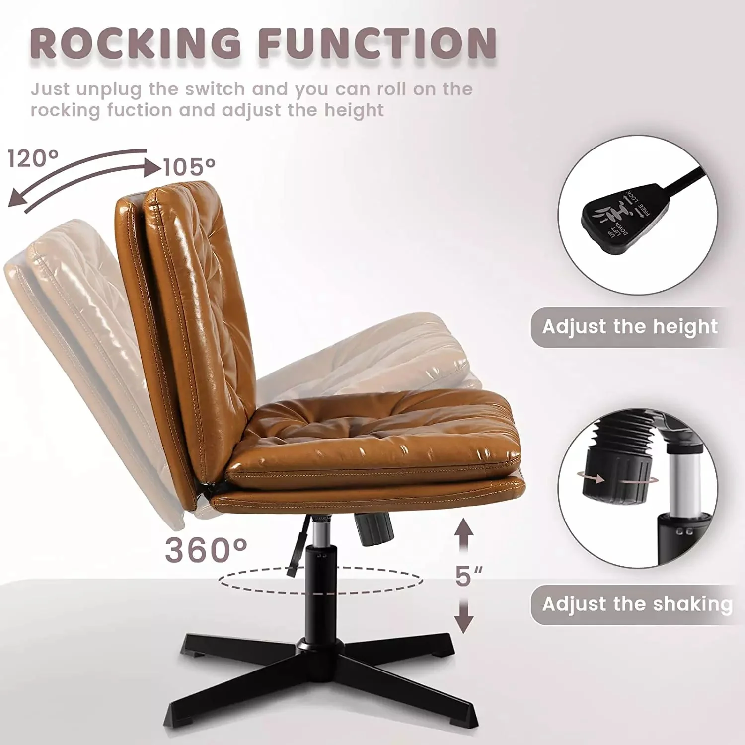 PUKAMI Armless Home Office Desk Chair No Wheels, PU Leather Upholstered Mid-Back Vanity Task Chair - Image 5