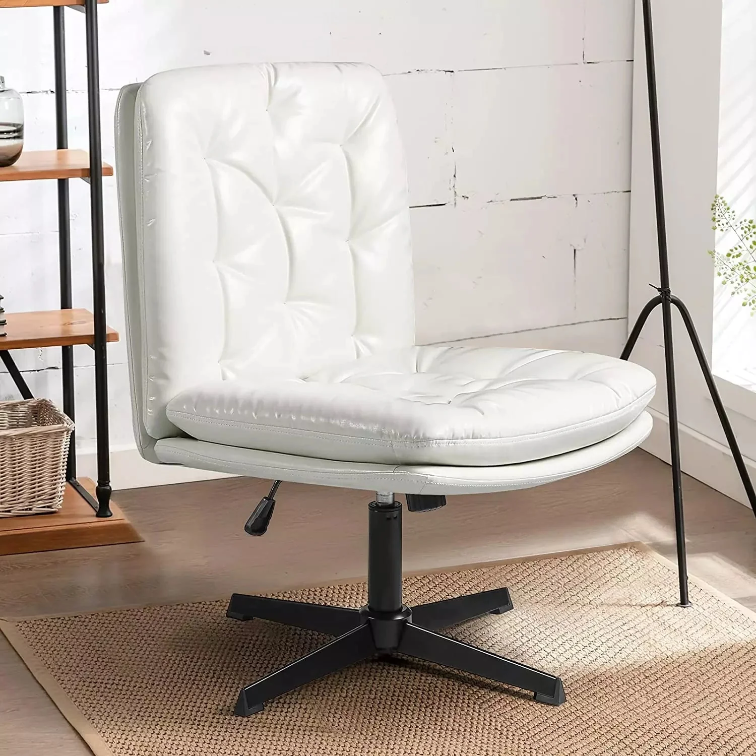 PUKAMI Armless Home Office Desk Chair No Wheels, PU Leather Upholstered Mid-Back Vanity Task Chair - Image 8