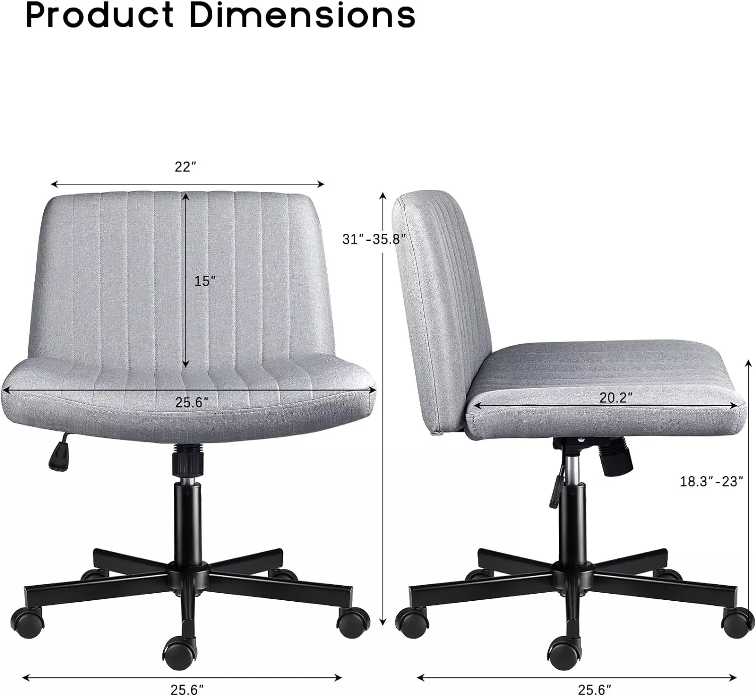 PUKAMI Armless Office Desk Chair with Wheels, Fabric Padded Cross Legged Chair - Image 14