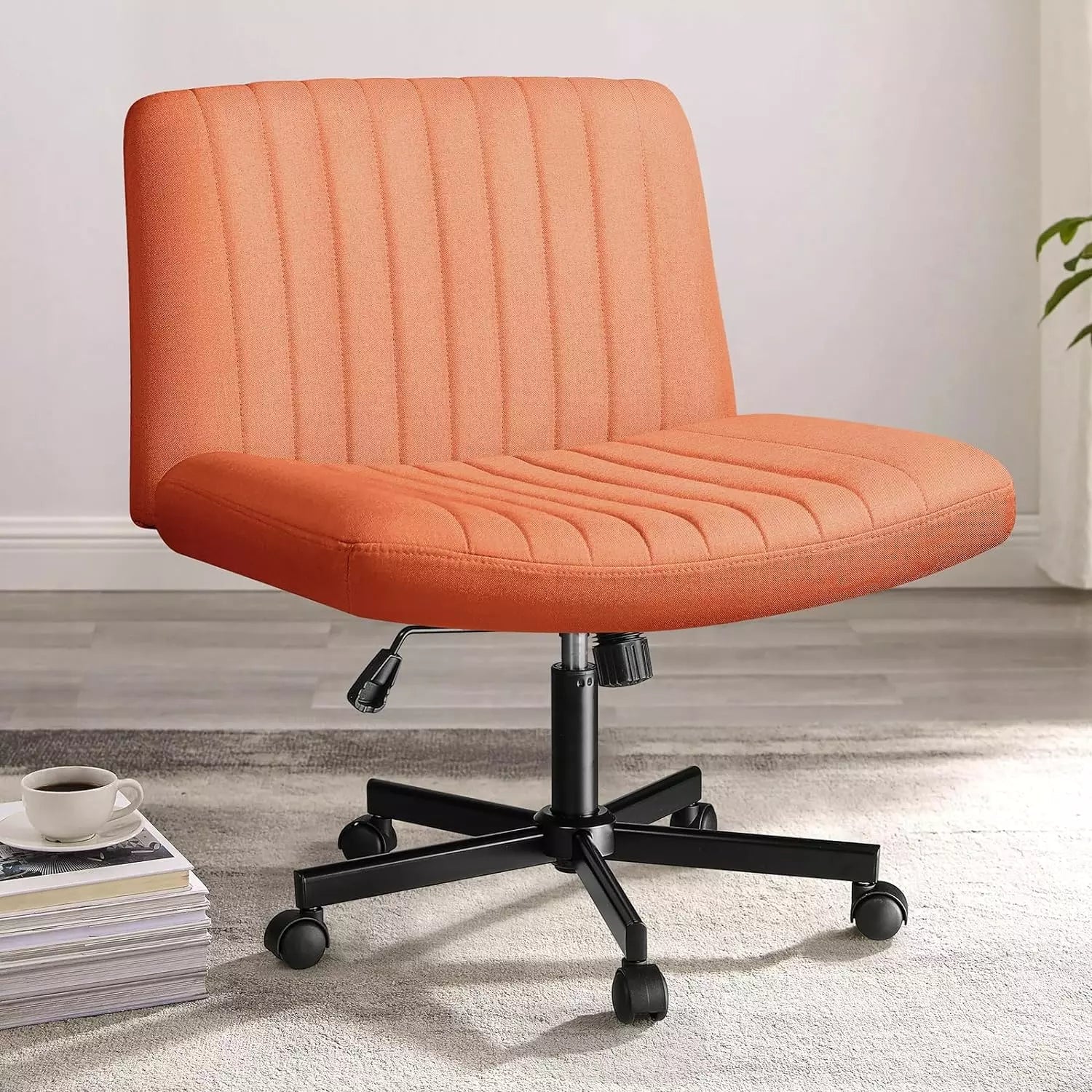 PUKAMI Armless Office Desk Chair with Wheels, Fabric Padded Cross Legged Chair - Image 15