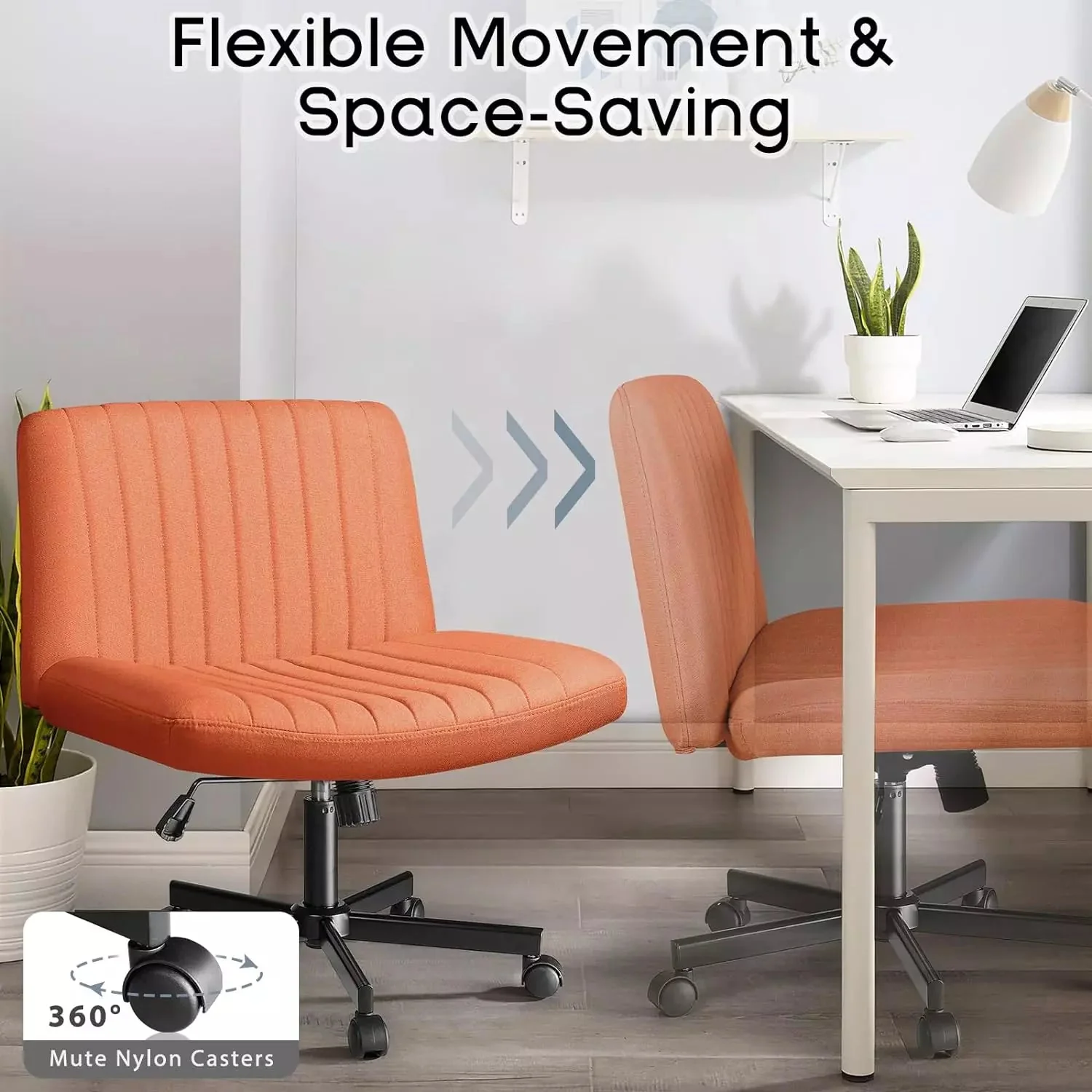 PUKAMI Armless Office Desk Chair with Wheels, Fabric Padded Cross Legged Chair - Image 17