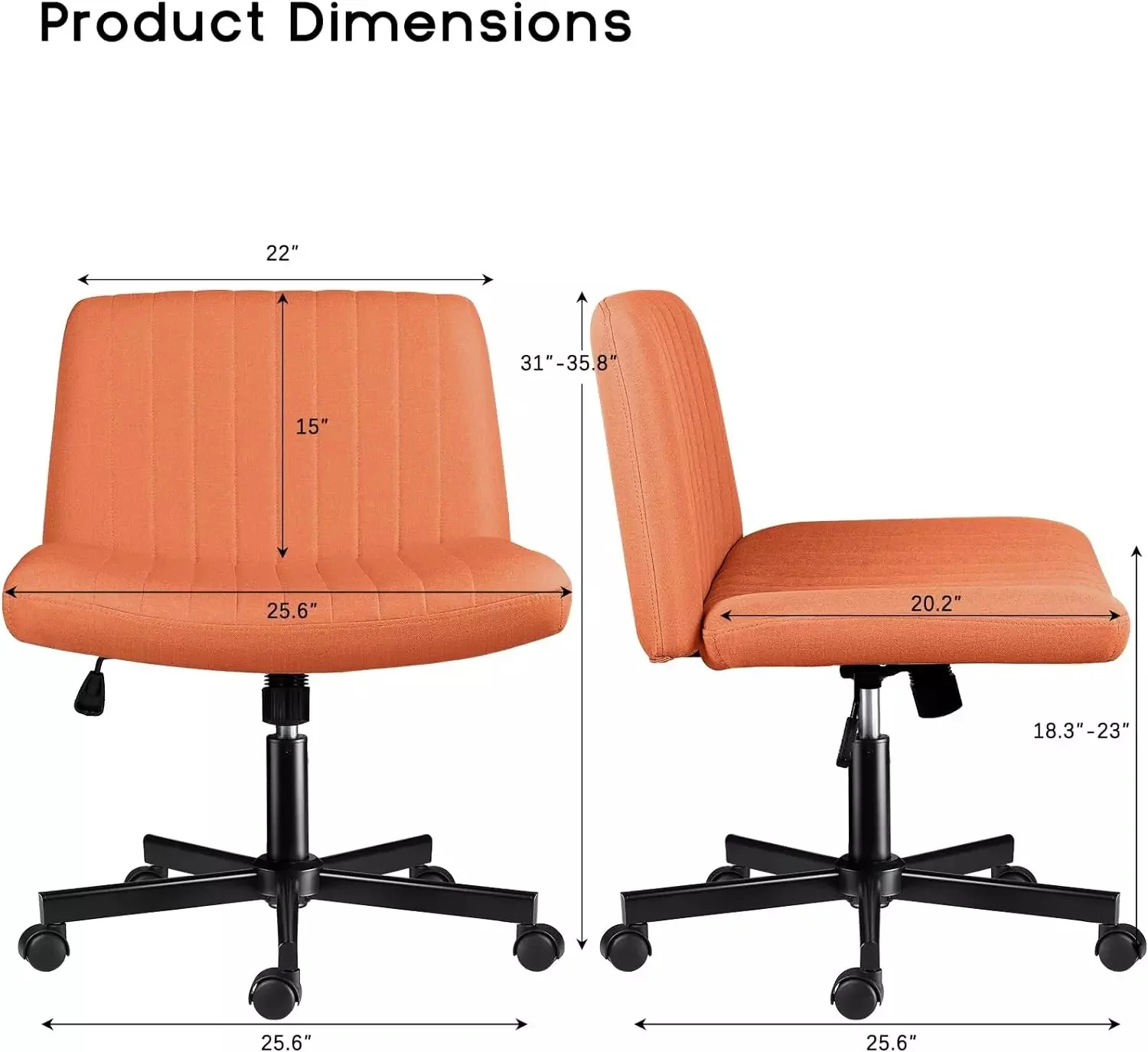 PUKAMI Armless Office Desk Chair with Wheels, Fabric Padded Cross Legged Chair - Image 21