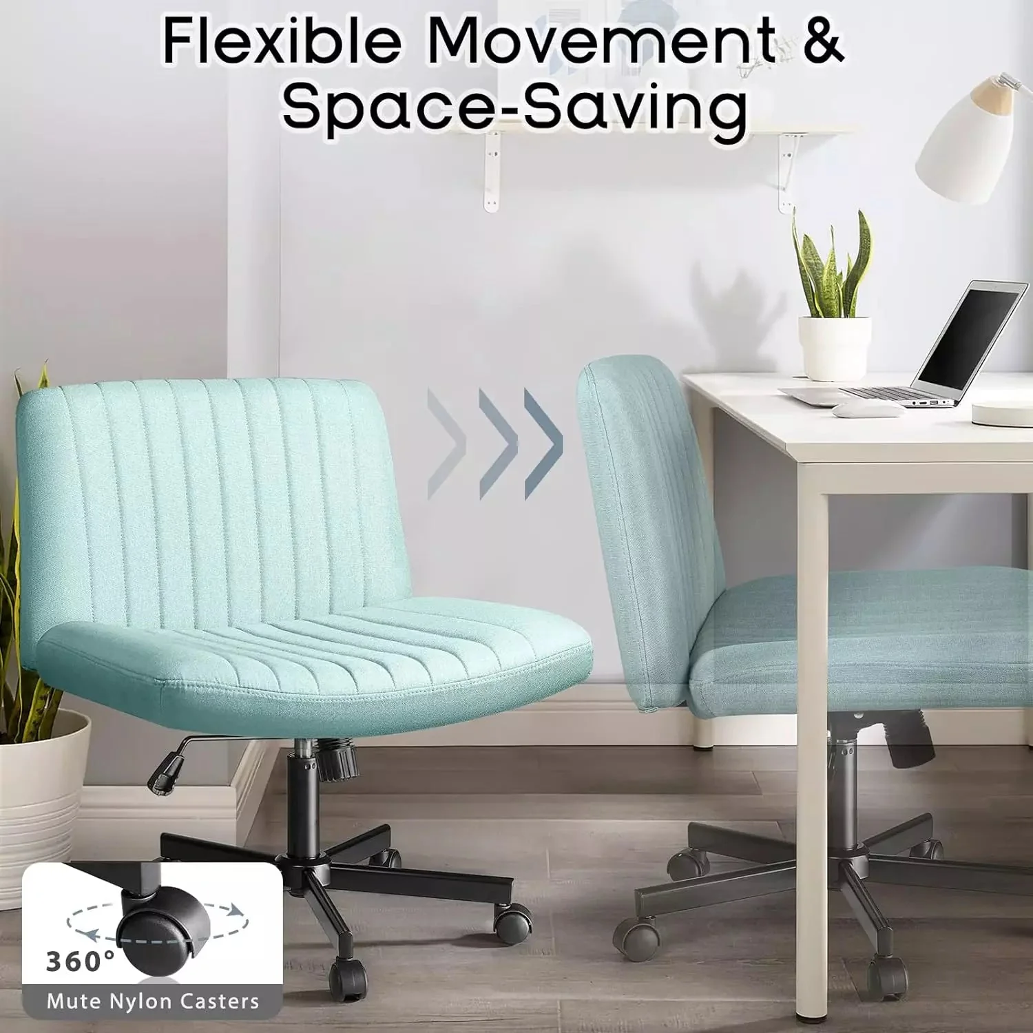 PUKAMI Armless Office Desk Chair with Wheels, Fabric Padded Cross Legged Chair - Image 24