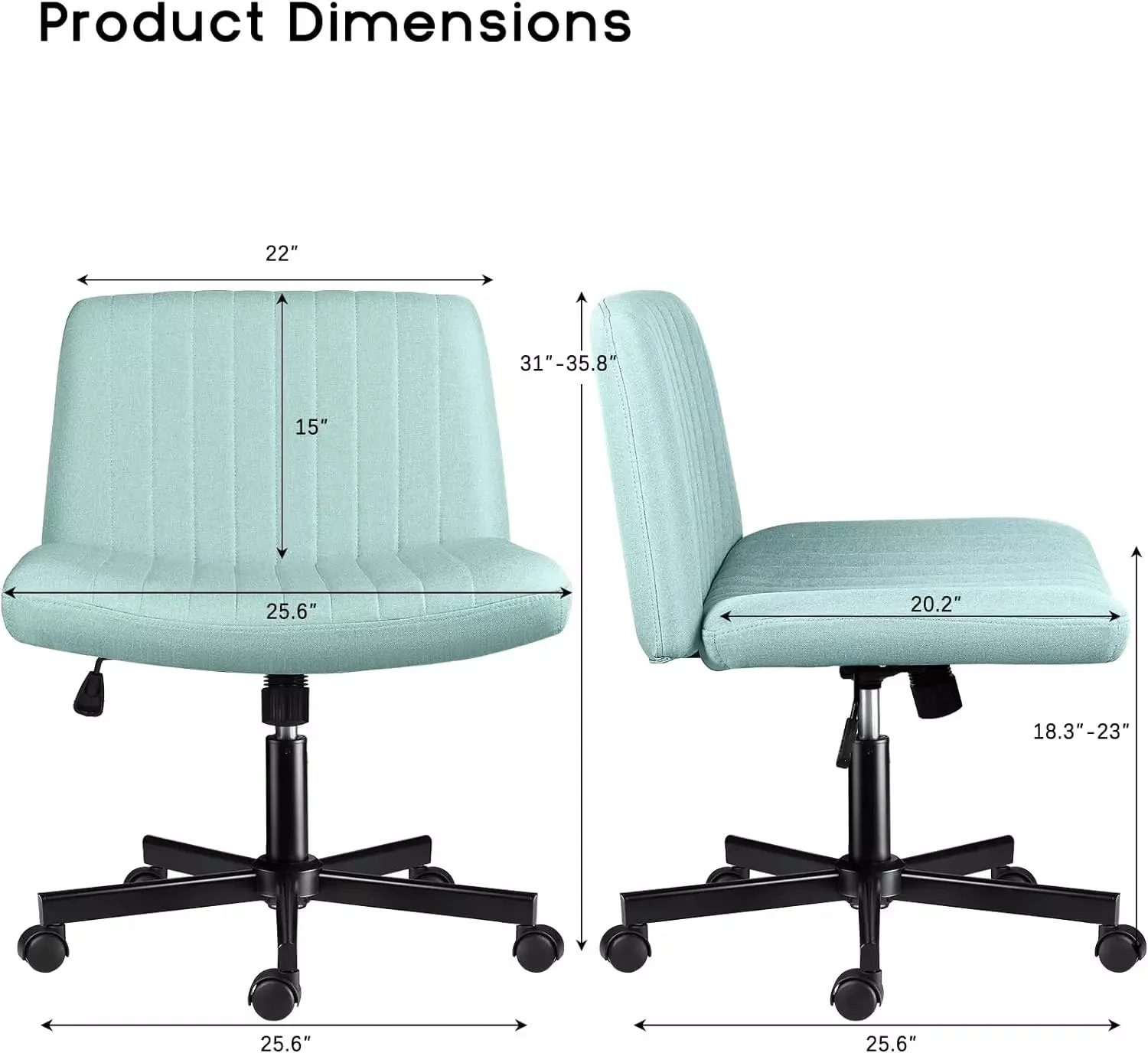 PUKAMI Armless Office Desk Chair with Wheels, Fabric Padded Cross Legged Chair - Image 28